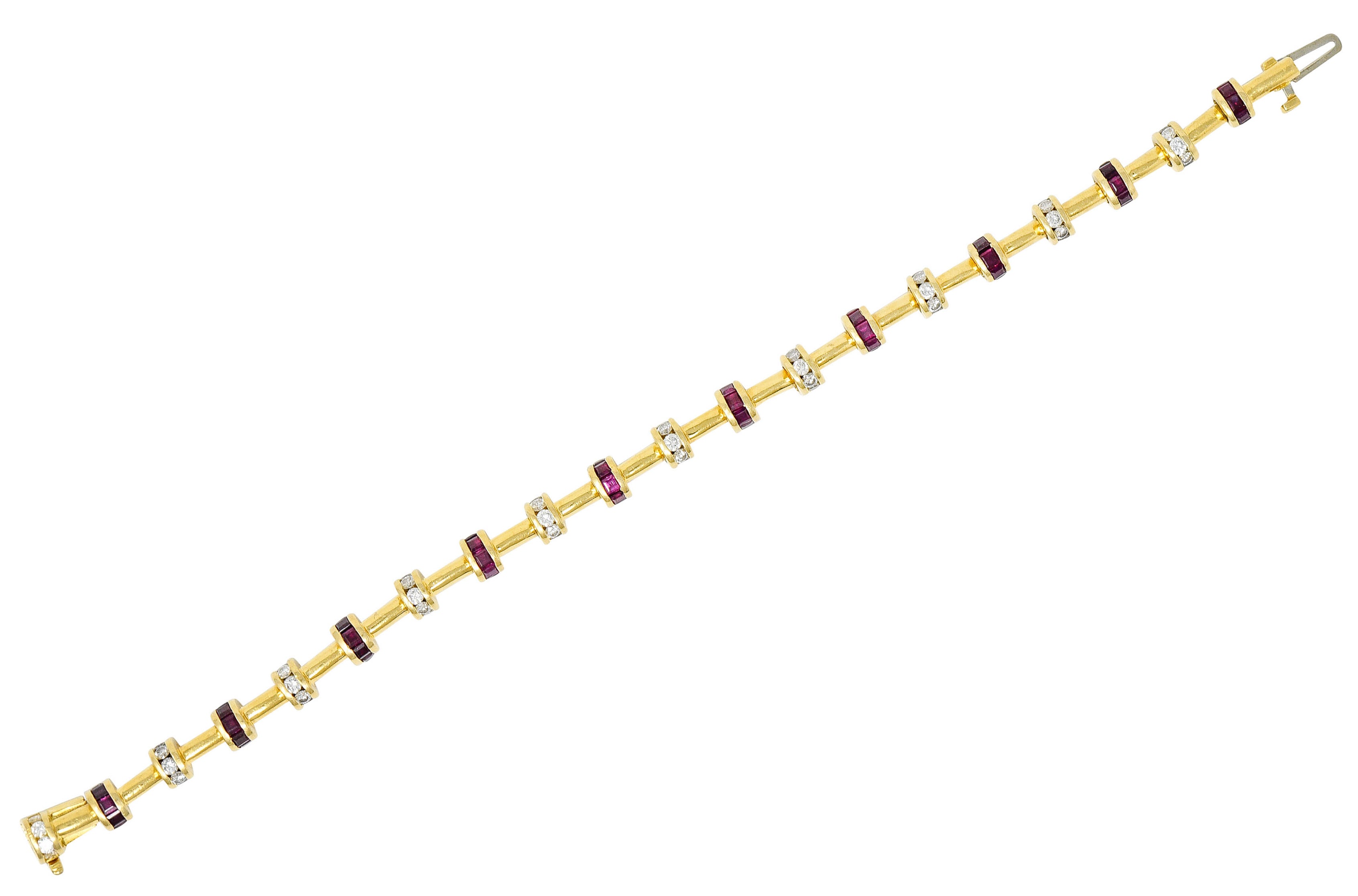 Charles Krypell 6.00 CTW Diamond Ruby 18 Karat Gold Barrel Link Braceletbracelet - Wilson's Estate Jewelry