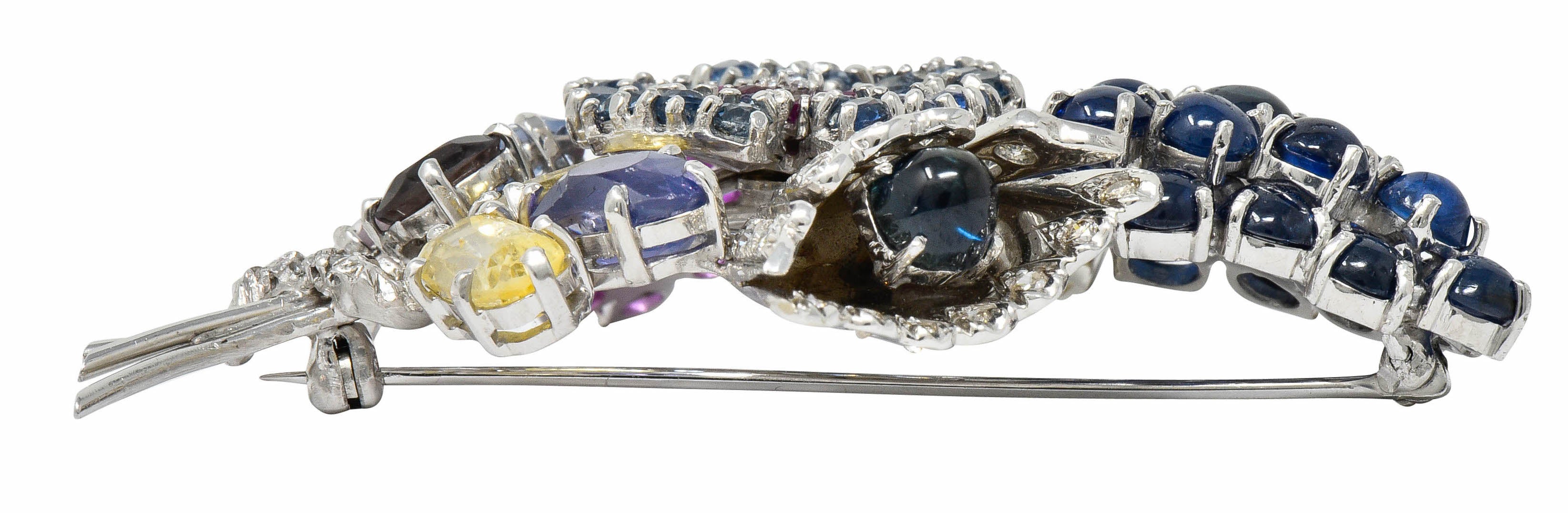 Retro 25.90 CTW Sapphire Diamond 14 Karat White Gold Bouquet BroochBrooch - Wilson's Estate Jewelry