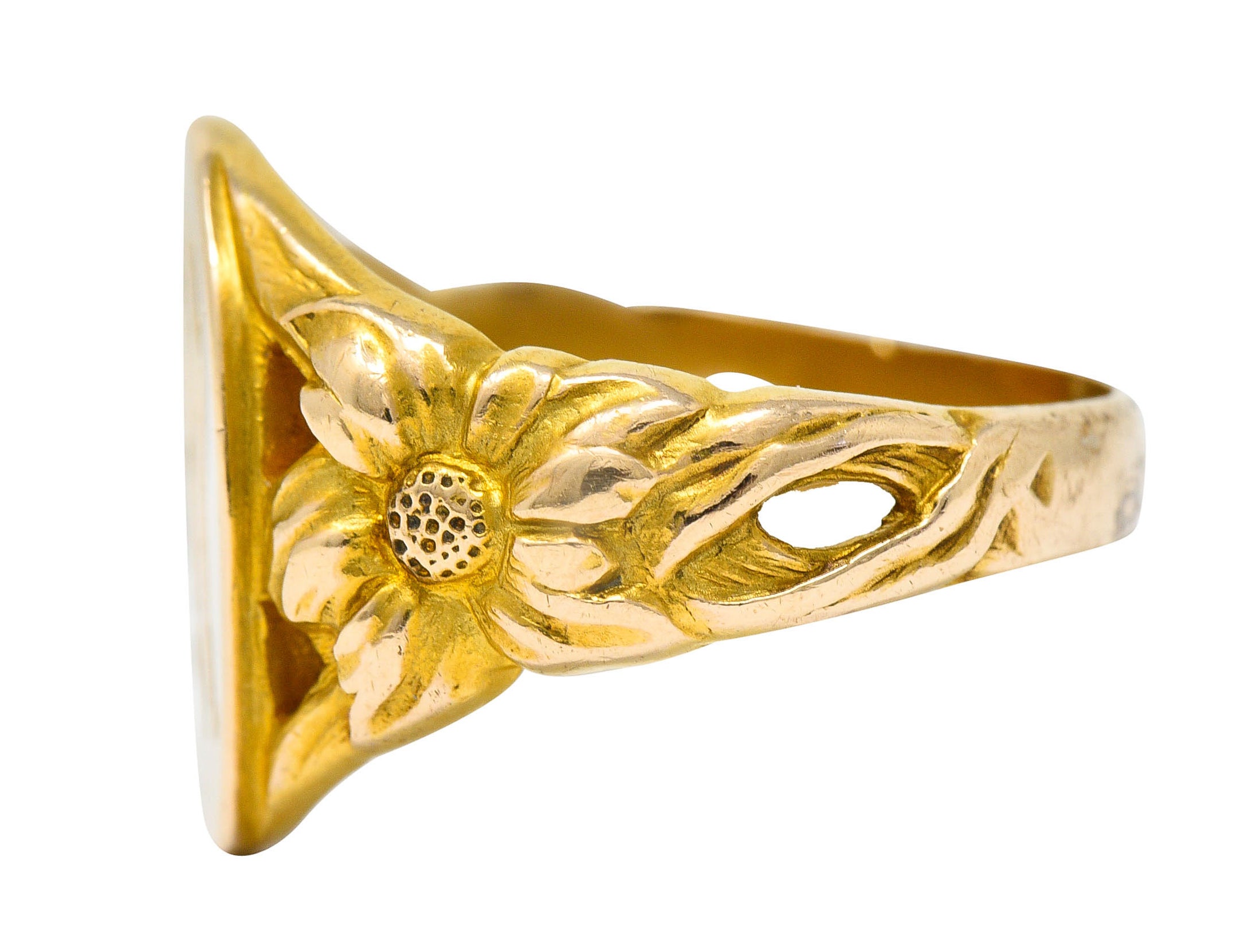 Art Nouveau 14 Karat Gold Floral Monogram Unisex Signet RingRing - Wilson's Estate Jewelry