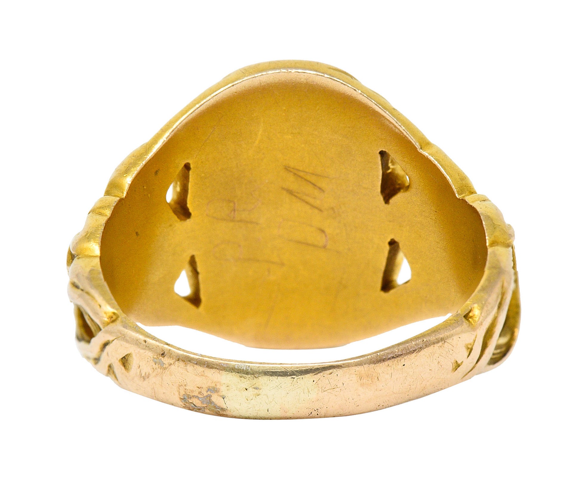 Art Nouveau 14 Karat Gold Floral Monogram Unisex Signet RingRing - Wilson's Estate Jewelry