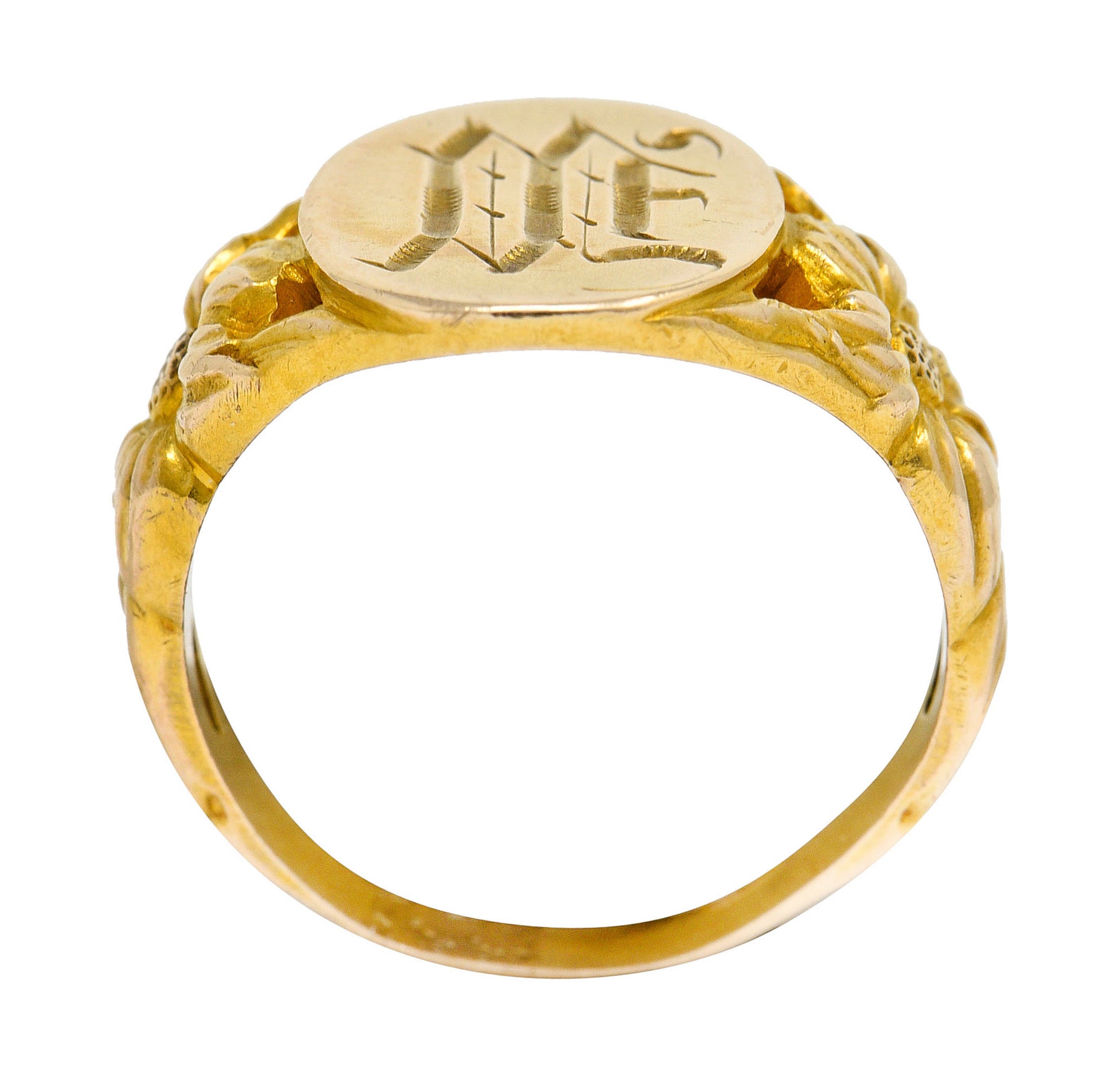 Art Nouveau 14 Karat Gold Floral Monogram Unisex Signet RingRing - Wilson's Estate Jewelry