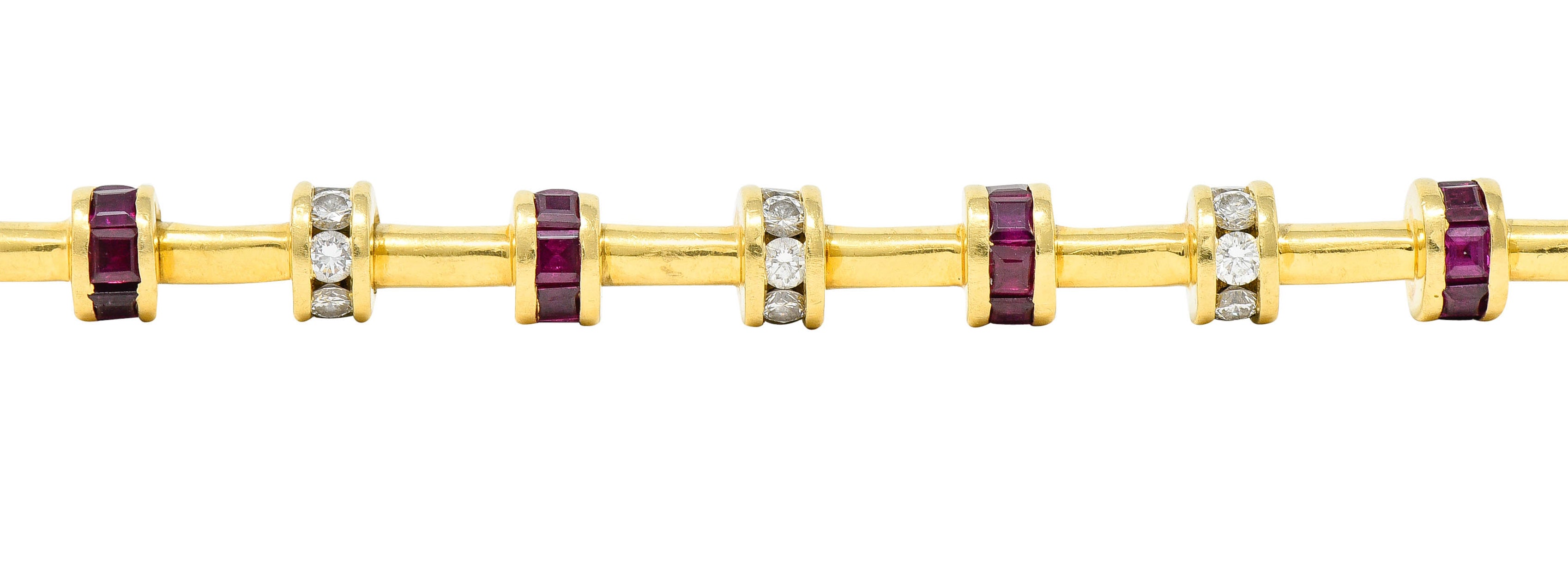 Charles Krypell 6.00 CTW Diamond Ruby 18 Karat Gold Barrel Link Braceletbracelet - Wilson's Estate Jewelry