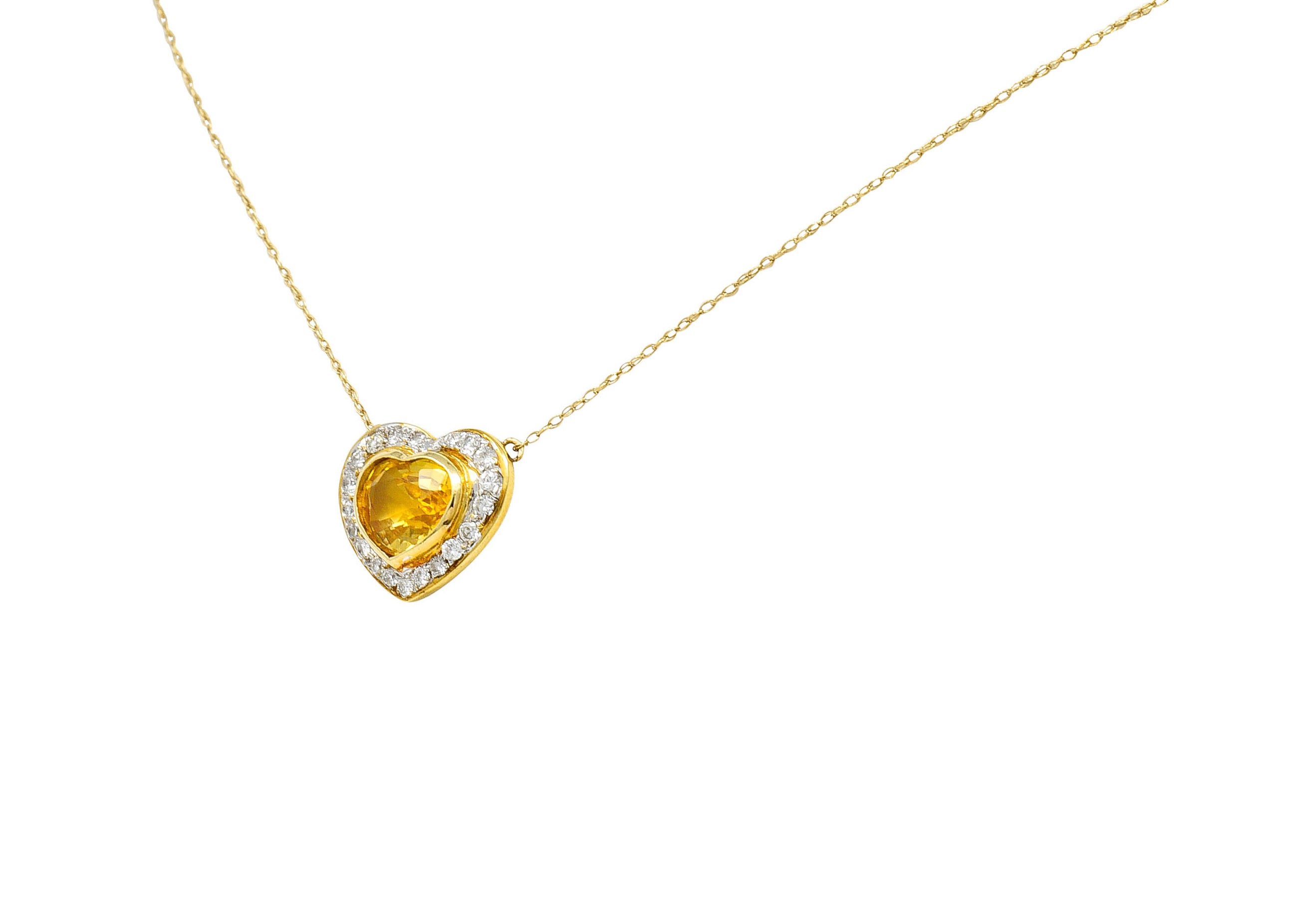 Vintage 2.00 CTW Yellow Sapphire Diamond 14 Karat Two-Tone Gold Heart NecklaceNecklace - Wilson's Estate Jewelry