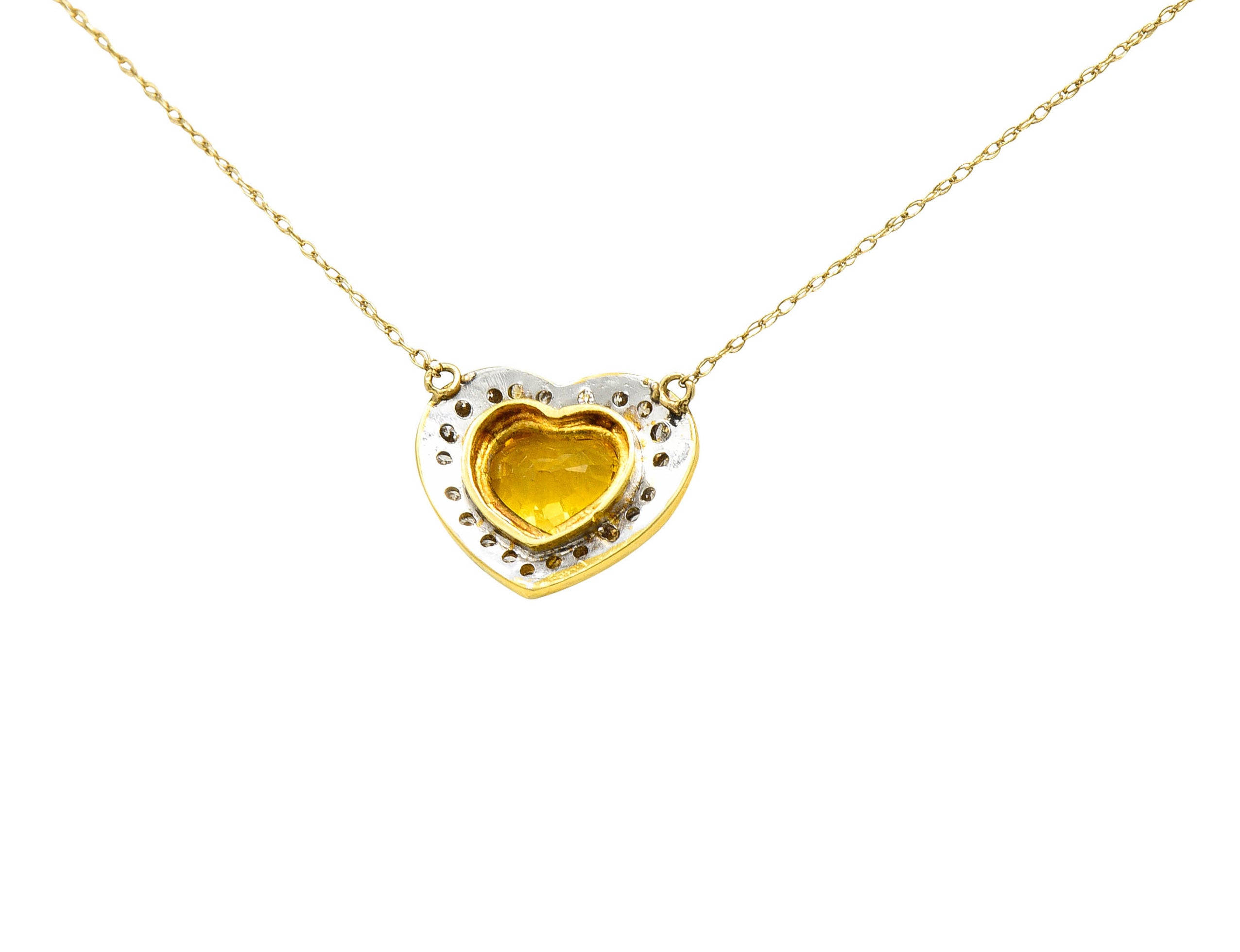 Vintage 2.00 CTW Yellow Sapphire Diamond 14 Karat Two-Tone Gold Heart NecklaceNecklace - Wilson's Estate Jewelry