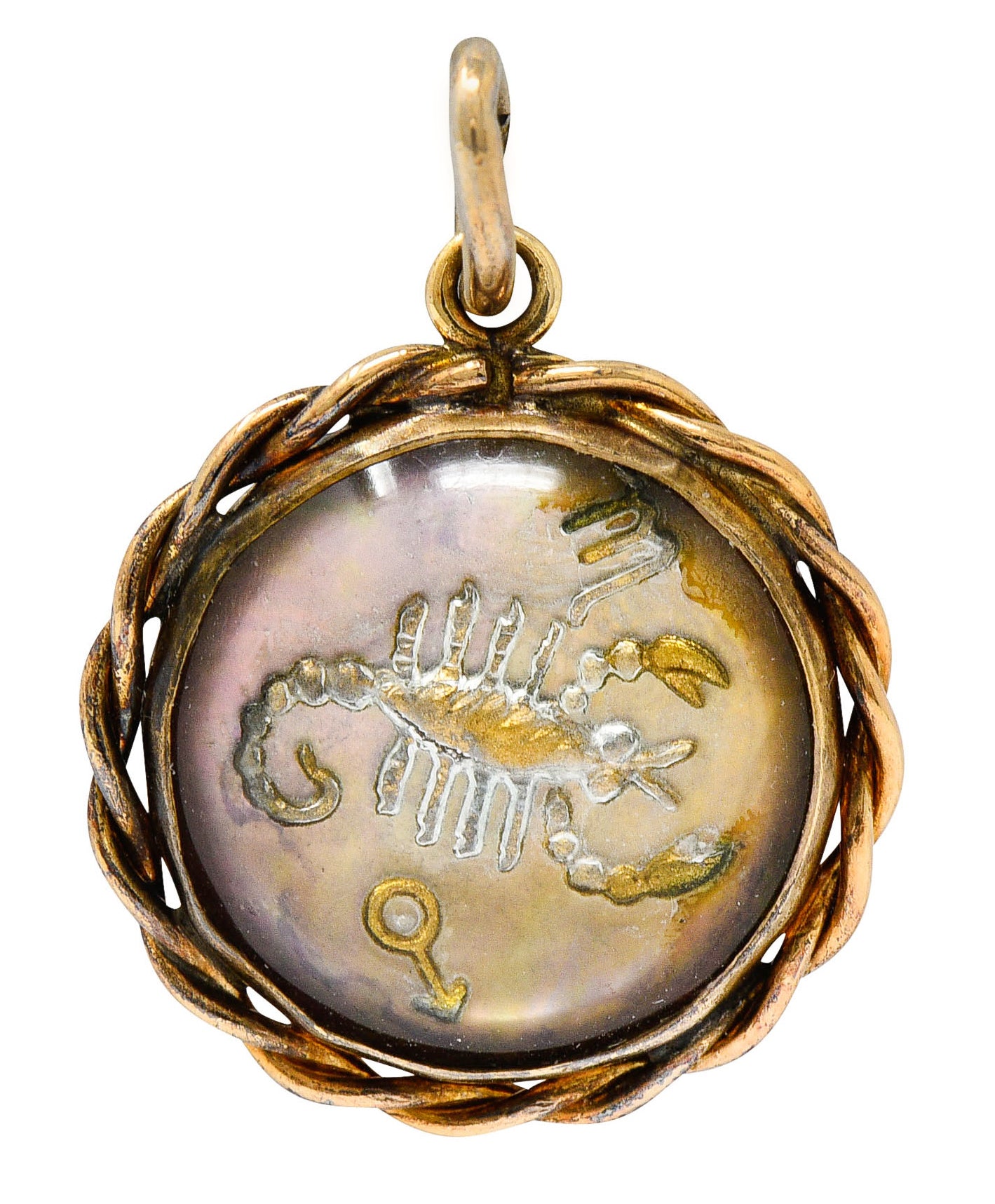 1960's Vintage Reverse Carved Rock Crystal 14 Karat Gold Scorpio Zodiac Charmcharm - Wilson's Estate Jewelry