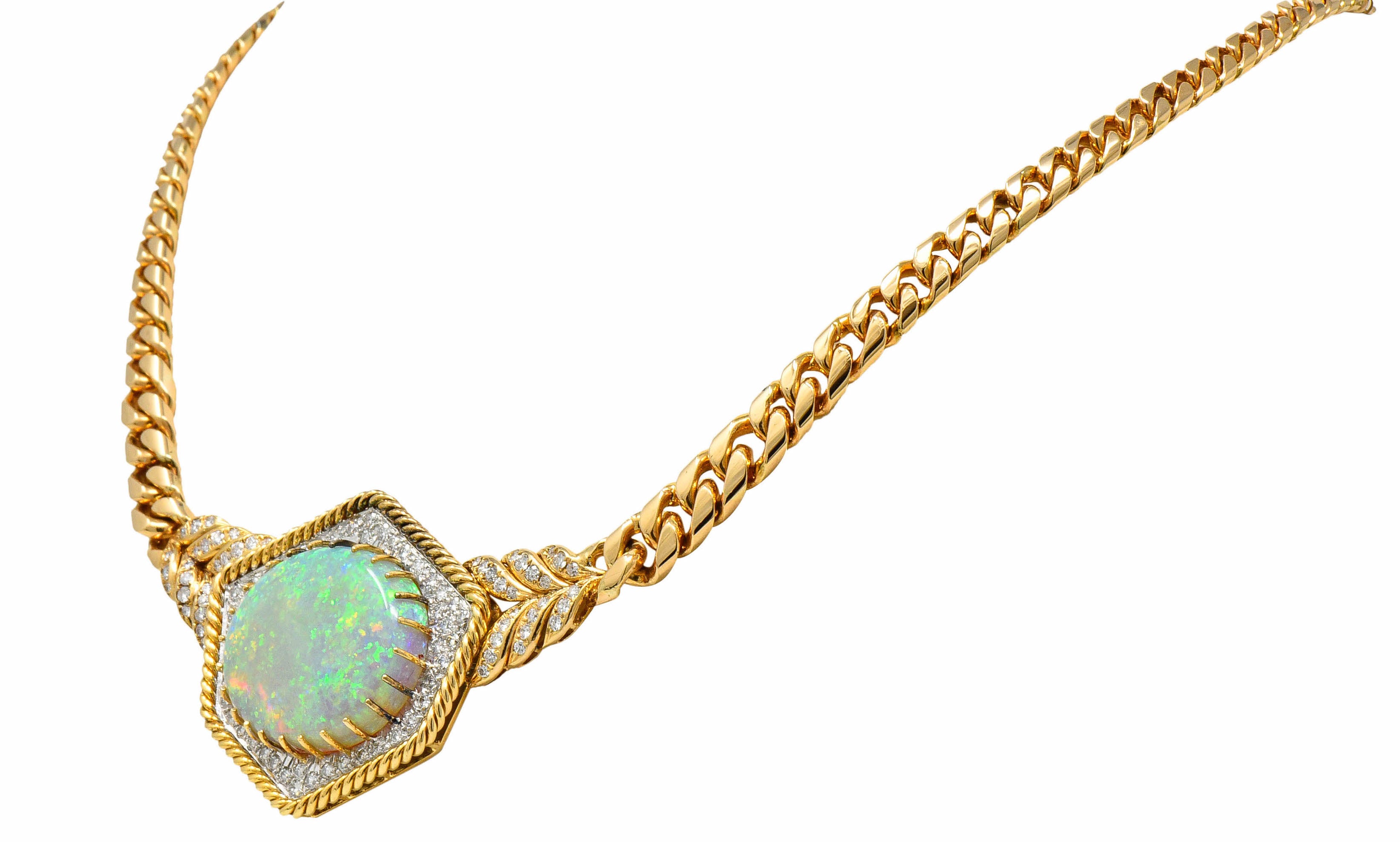 1980's Vintage Opal Diamond 18 Karat Two-Tone Gold Statement NecklaceNecklace - Wilson's Estate Jewelry