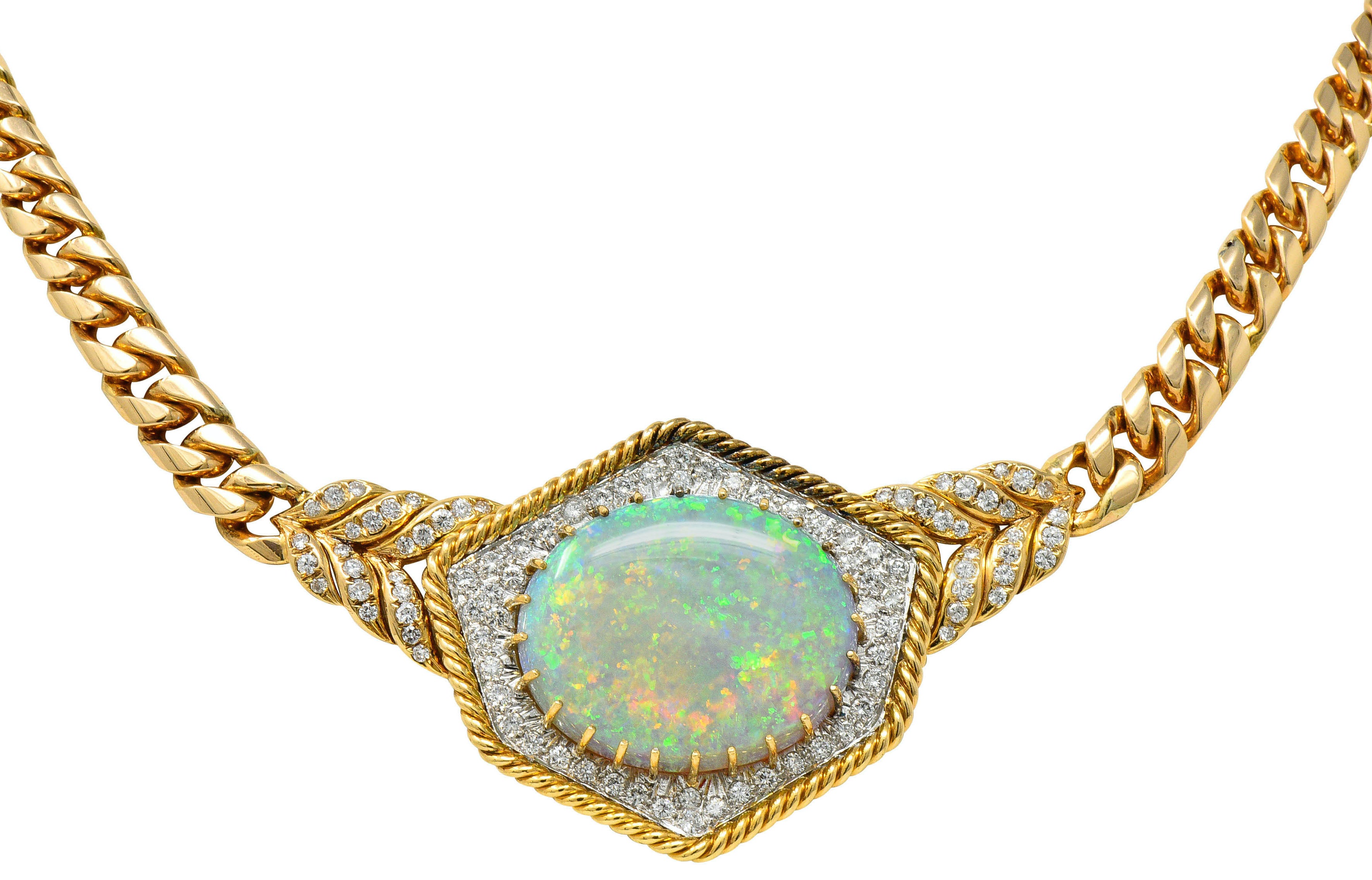 1980's Vintage Opal Diamond 18 Karat Two-Tone Gold Statement NecklaceNecklace - Wilson's Estate Jewelry