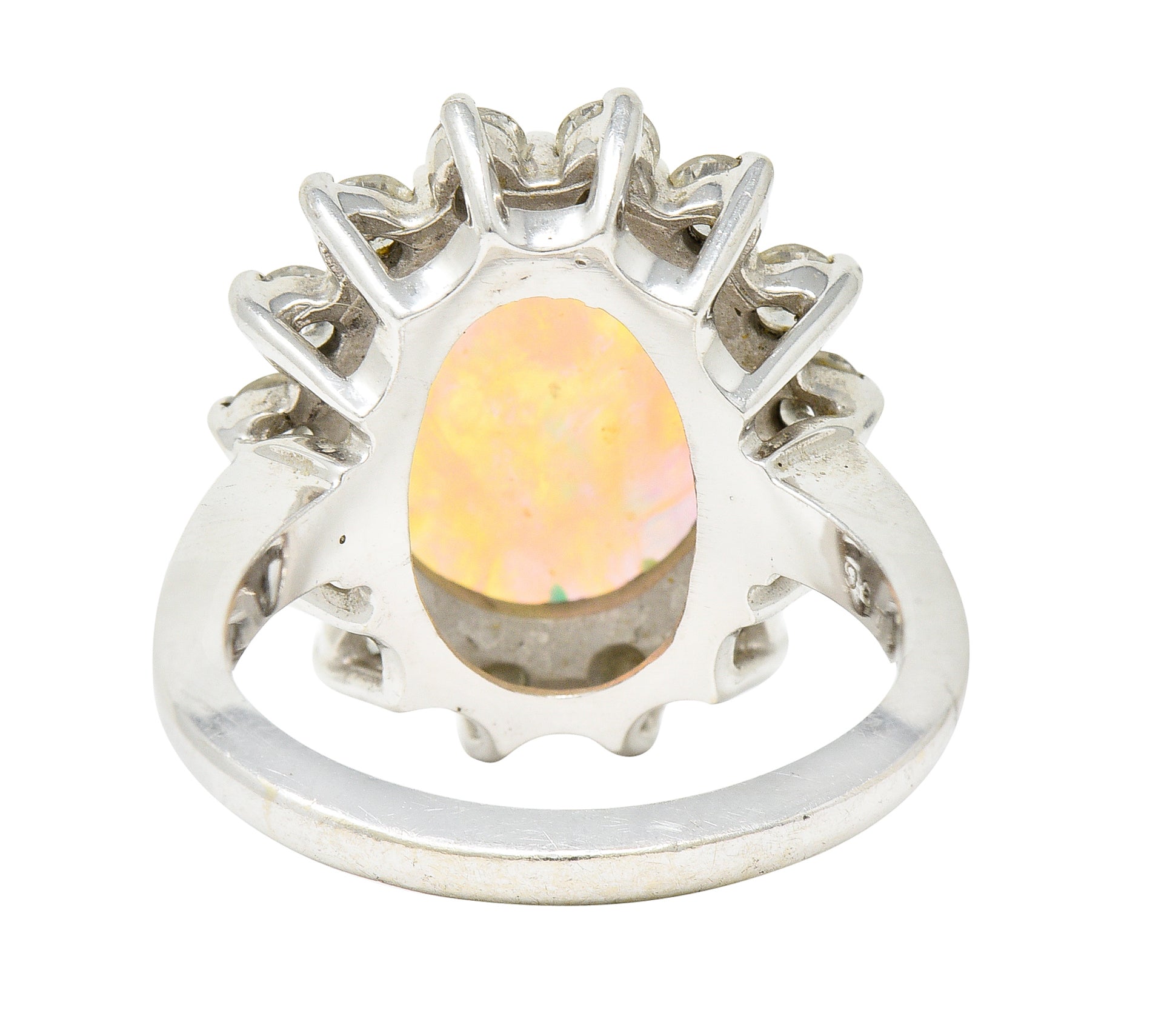 Contemporary 1.40 CTW Diamond Opal 14 Karat White Gold Halo Cluster Ring Wilson's Estate Jewelry