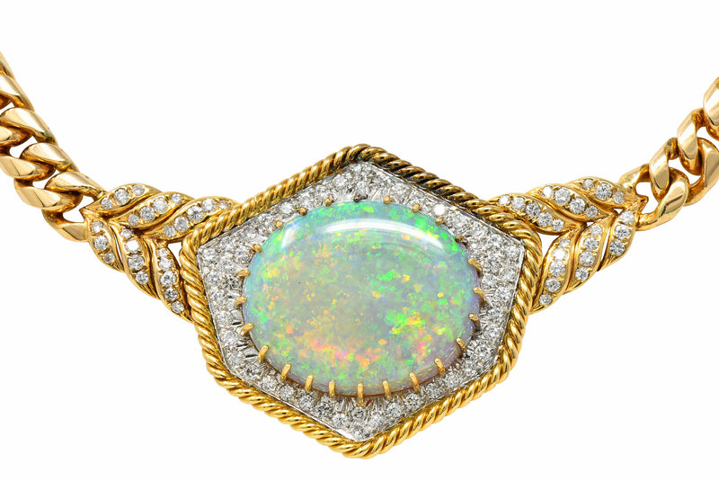 1980's Vintage Opal Diamond 18 Karat Two-Tone Gold Statement NecklaceNecklace - Wilson's Estate Jewelry
