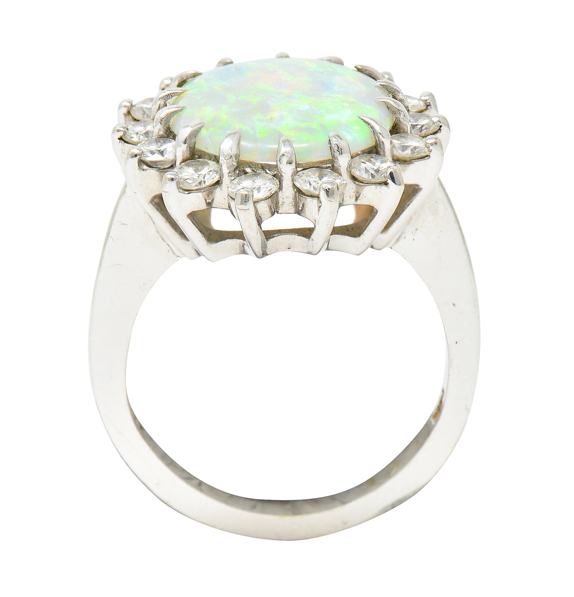 Contemporary 1.40 CTW Diamond Opal 14 Karat White Gold Halo Cluster Ring Wilson's Estate Jewelry