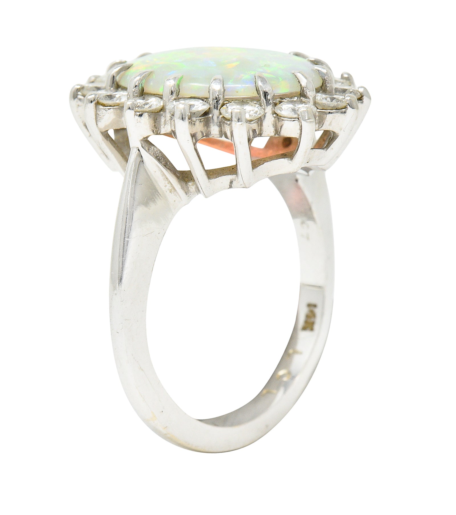 Contemporary 1.40 CTW Diamond Opal 14 Karat White Gold Halo Cluster Ring Wilson's Estate Jewelry