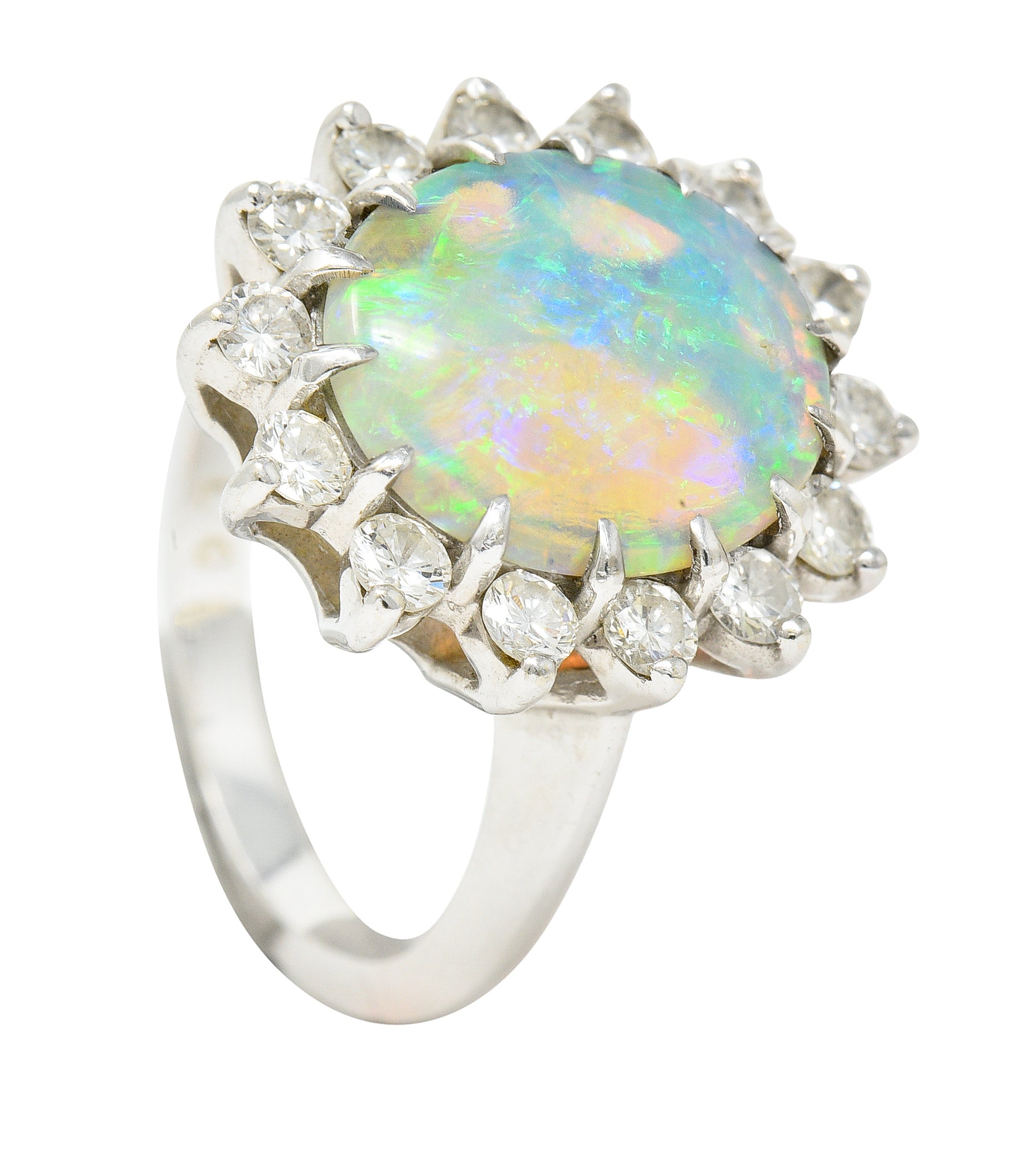 Contemporary 1.40 CTW Diamond Opal 14 Karat White Gold Halo Cluster Ring Wilson's Estate Jewelry