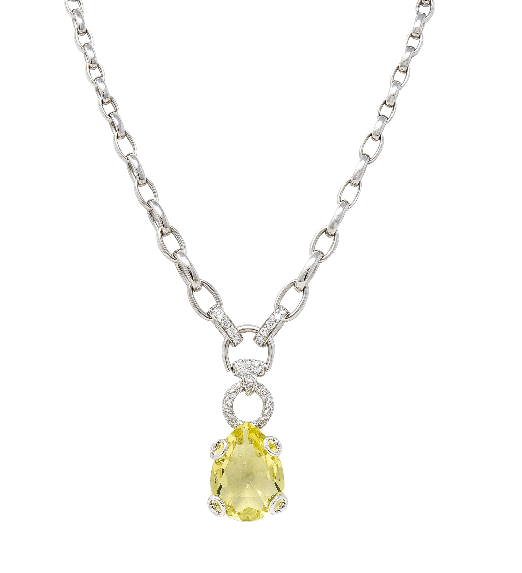 Gucci Diamond Pear Cut Lemon Quartz 81 Karat White Gold Horsebit Cocktail Drop Station Necklace Wilson's Estate Jewelry