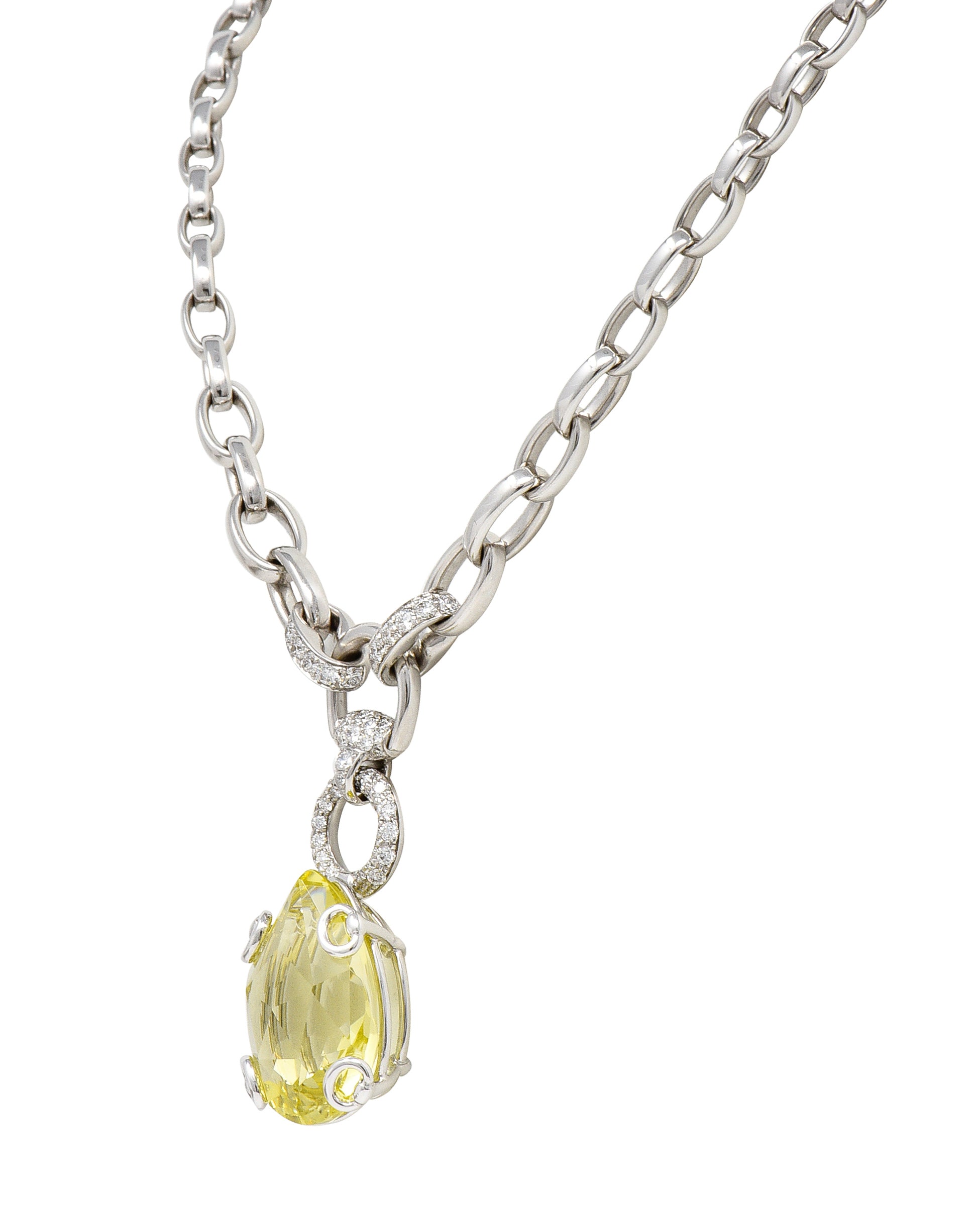 Gucci Diamond Pear Cut Lemon Quartz 81 Karat White Gold Horsebit Cocktail Drop Station Necklace Wilson's Estate Jewelry