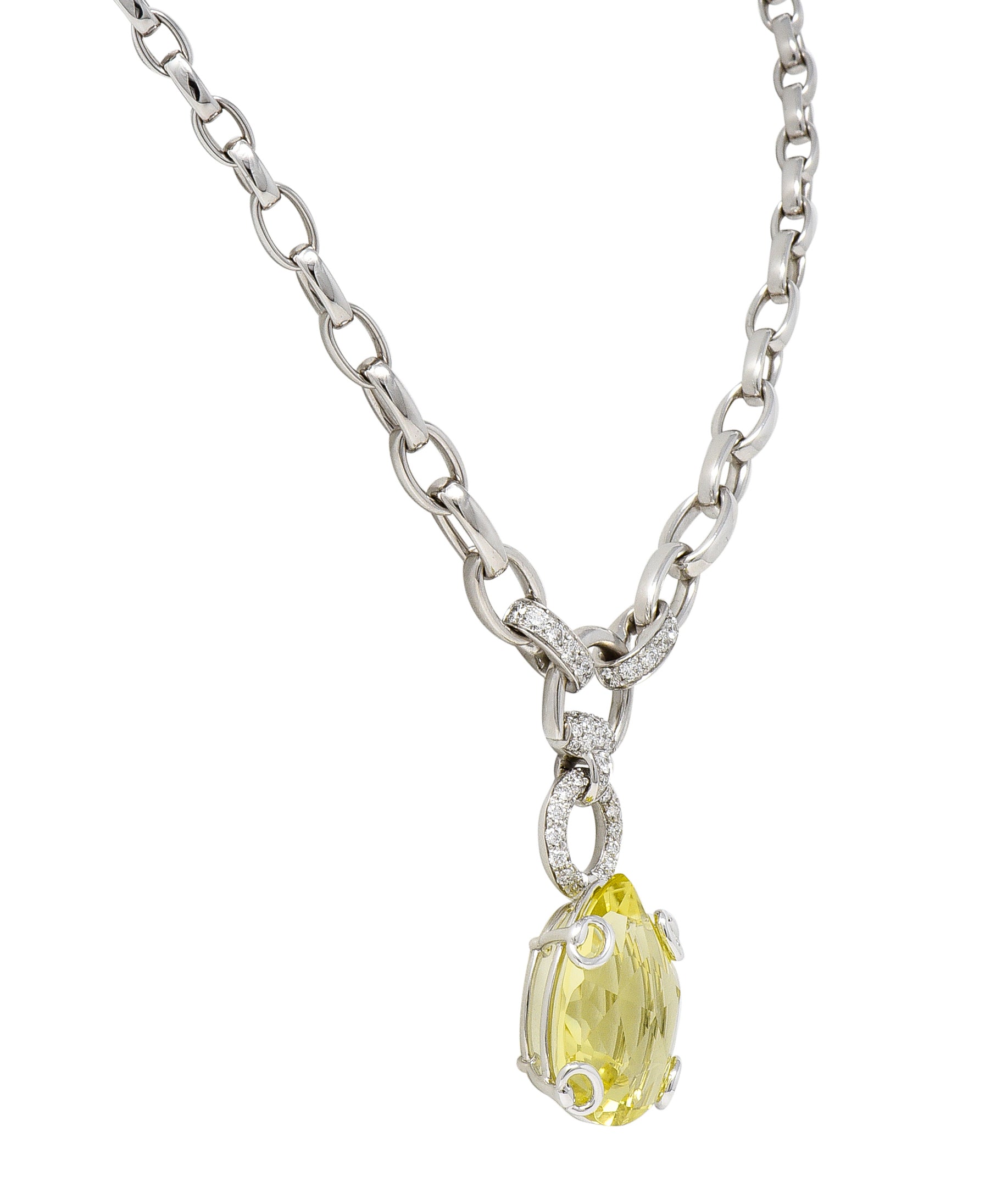 Gucci Diamond Pear Cut Lemon Quartz 81 Karat White Gold Horsebit Cocktail Drop Station Necklace Wilson's Estate Jewelry