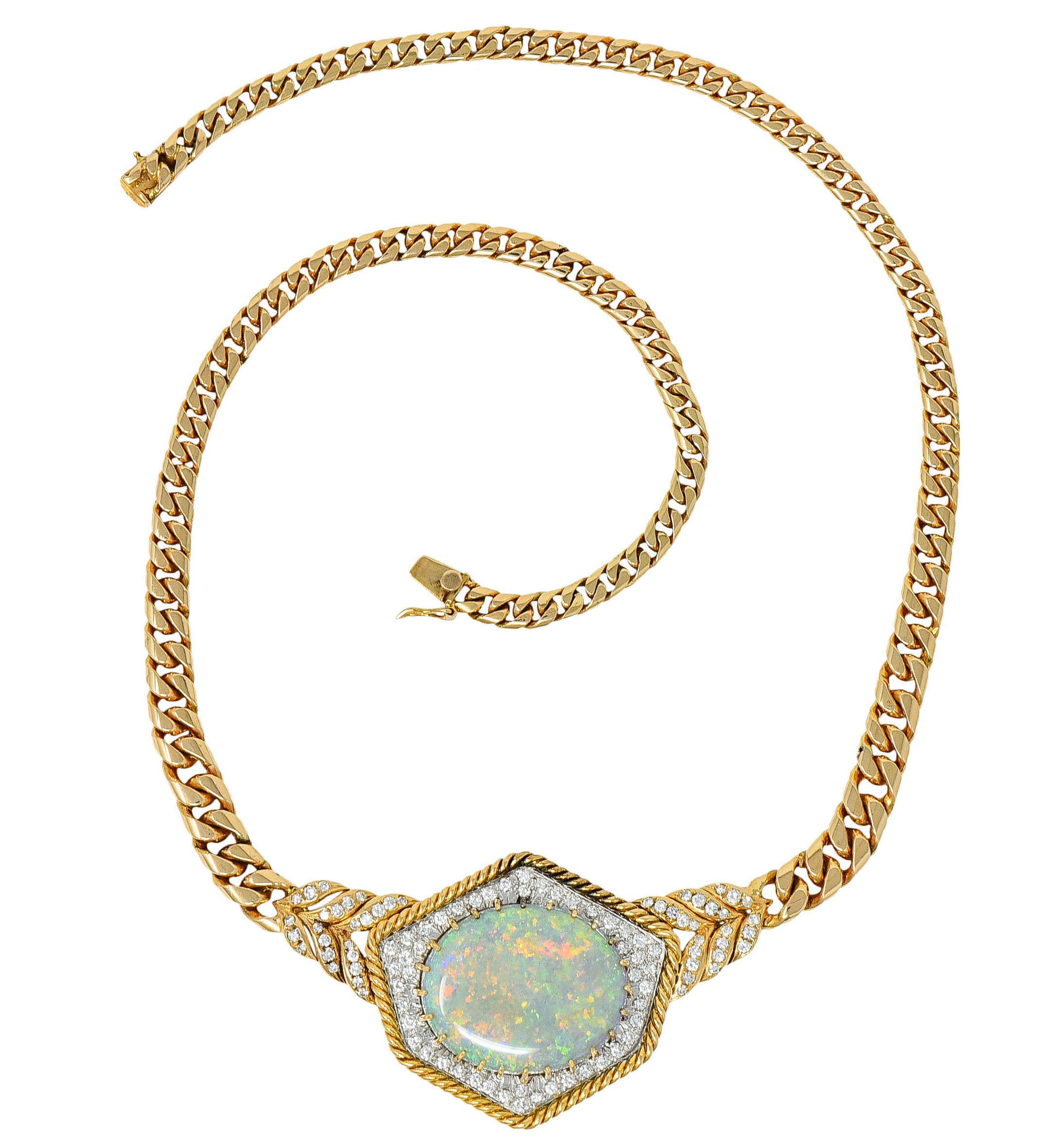 1980's Vintage Opal Diamond 18 Karat Two-Tone Gold Statement NecklaceNecklace - Wilson's Estate Jewelry