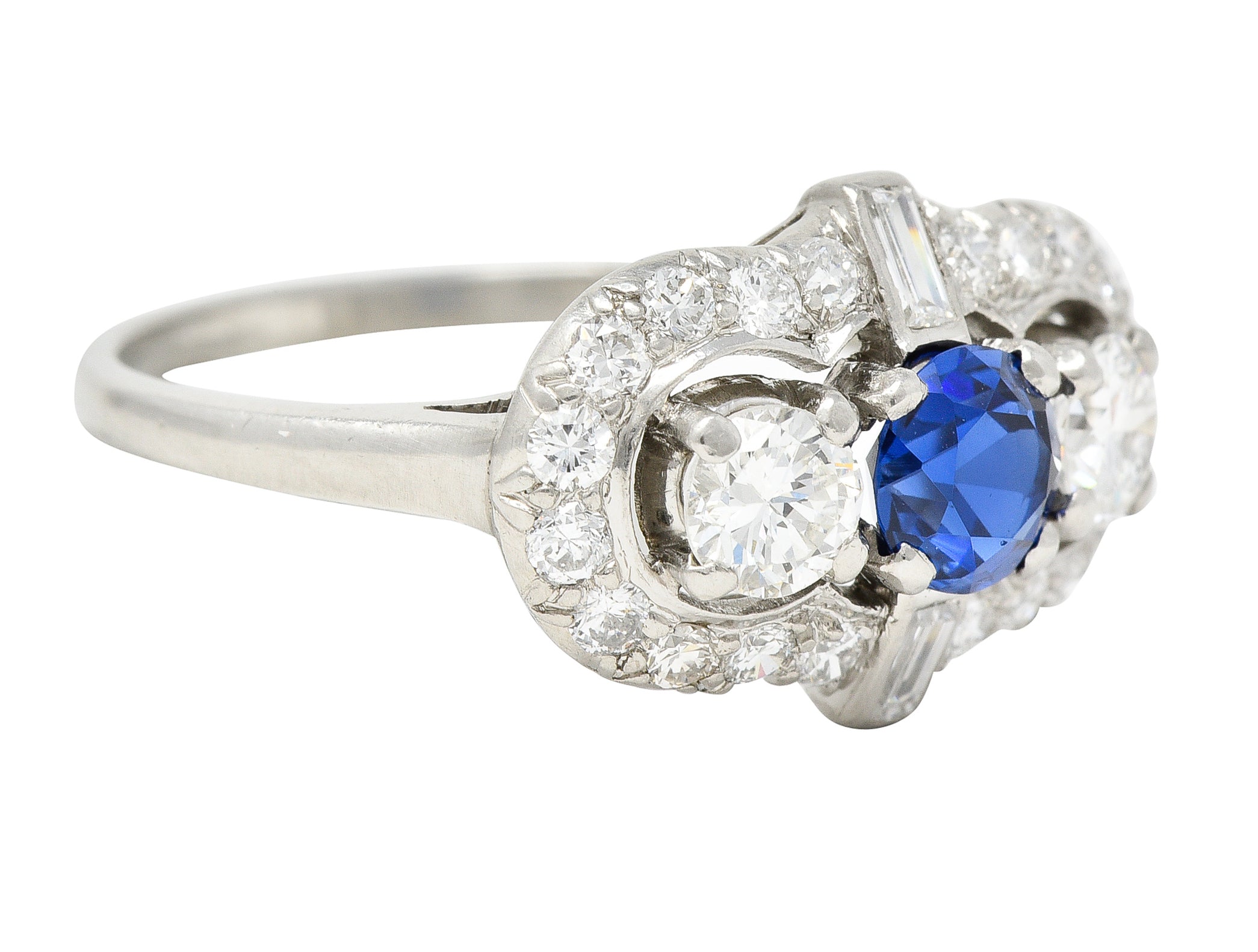 Mid-Century 1.95 CTW Sapphire Diamond Platinum Cluster Vintage Dinner Ring Wilson's Estate Jewelry