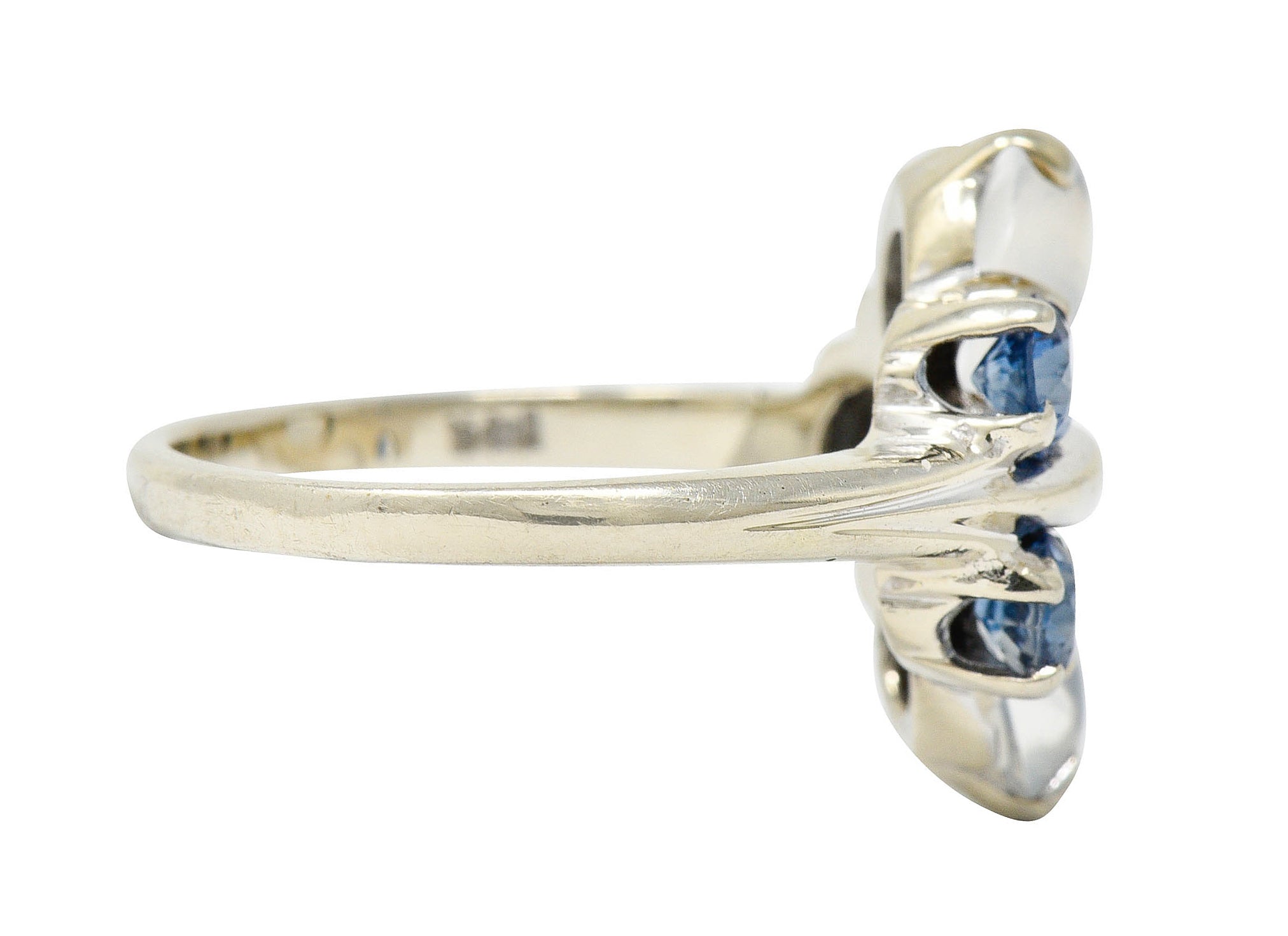 1940's Retro Sapphire Moonstone 14 Karat White Gold Floral Cluster RingRing - Wilson's Estate Jewelry