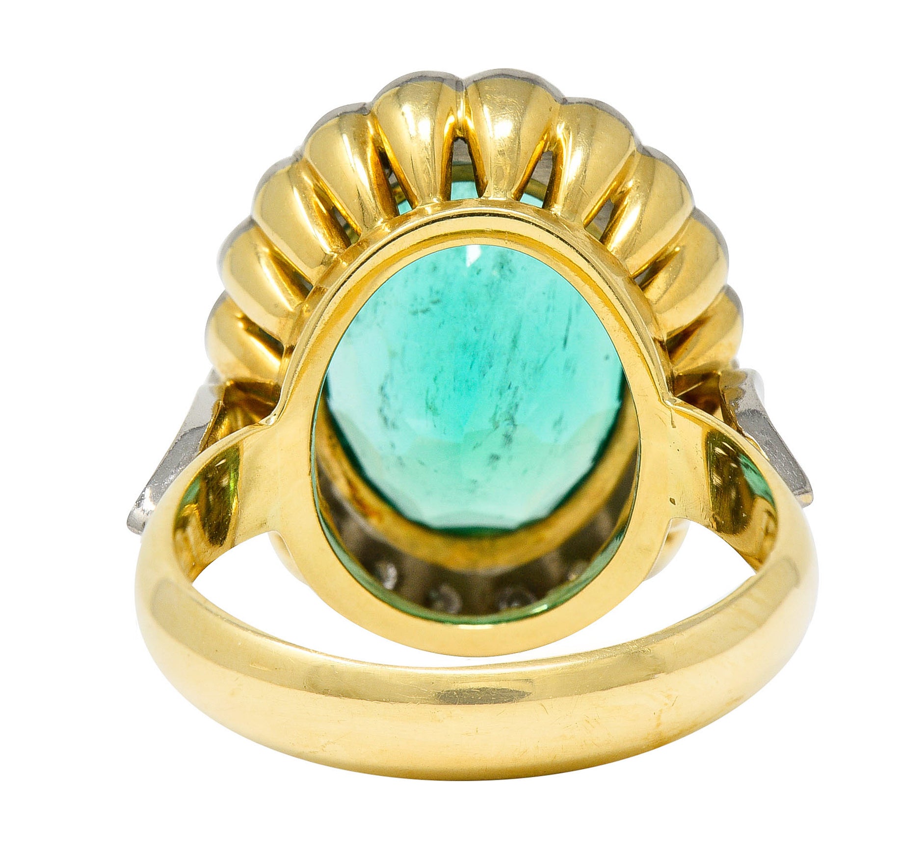 Art Deco 6.40 CTW Colombian Emerald Diamond 18 Karat Two-Tone Gold Cluster Ring GIARing - Wilson's Estate Jewelry