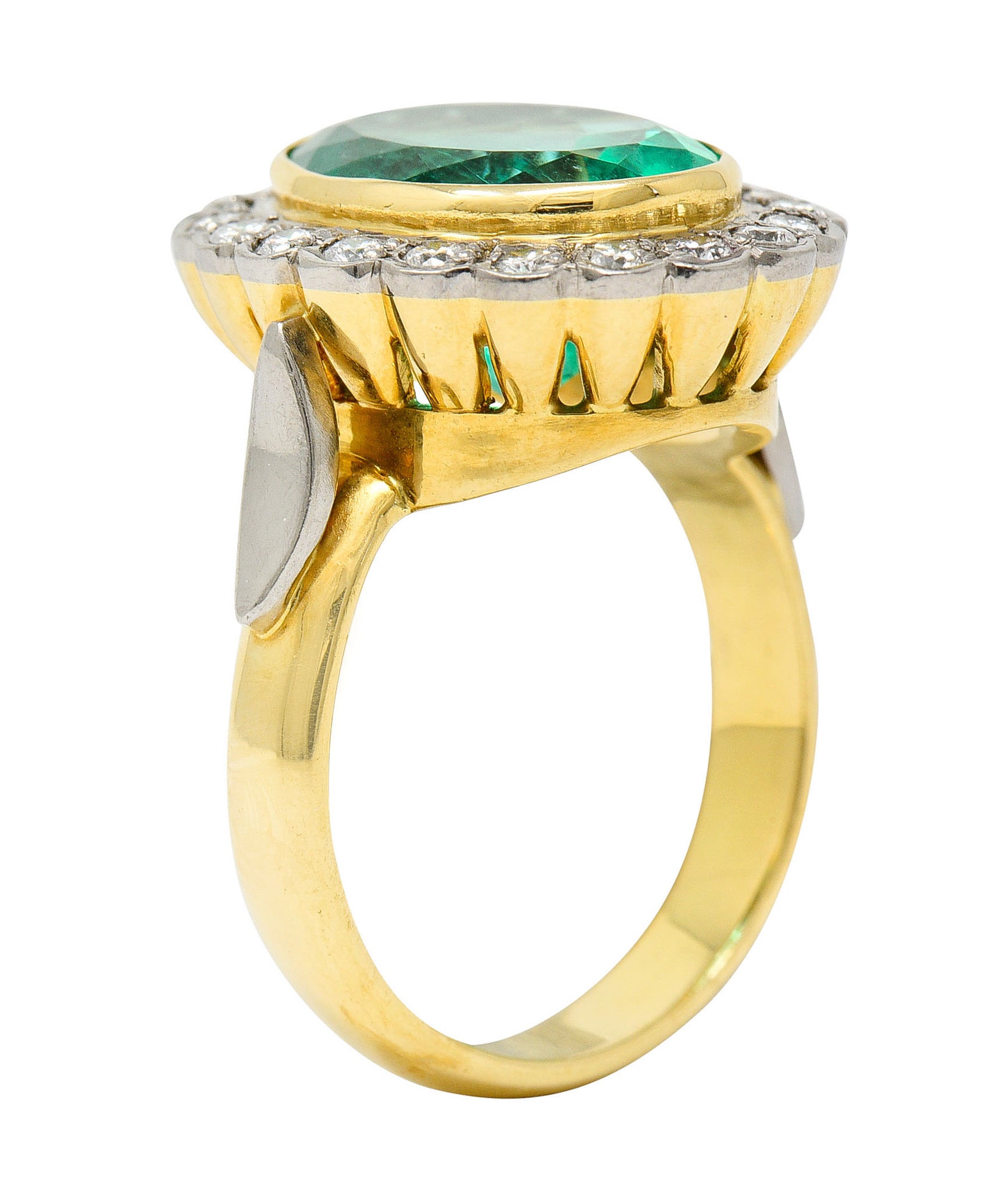 Art Deco 6.40 CTW Colombian Emerald Diamond 18 Karat Two-Tone Gold Cluster Ring GIARing - Wilson's Estate Jewelry