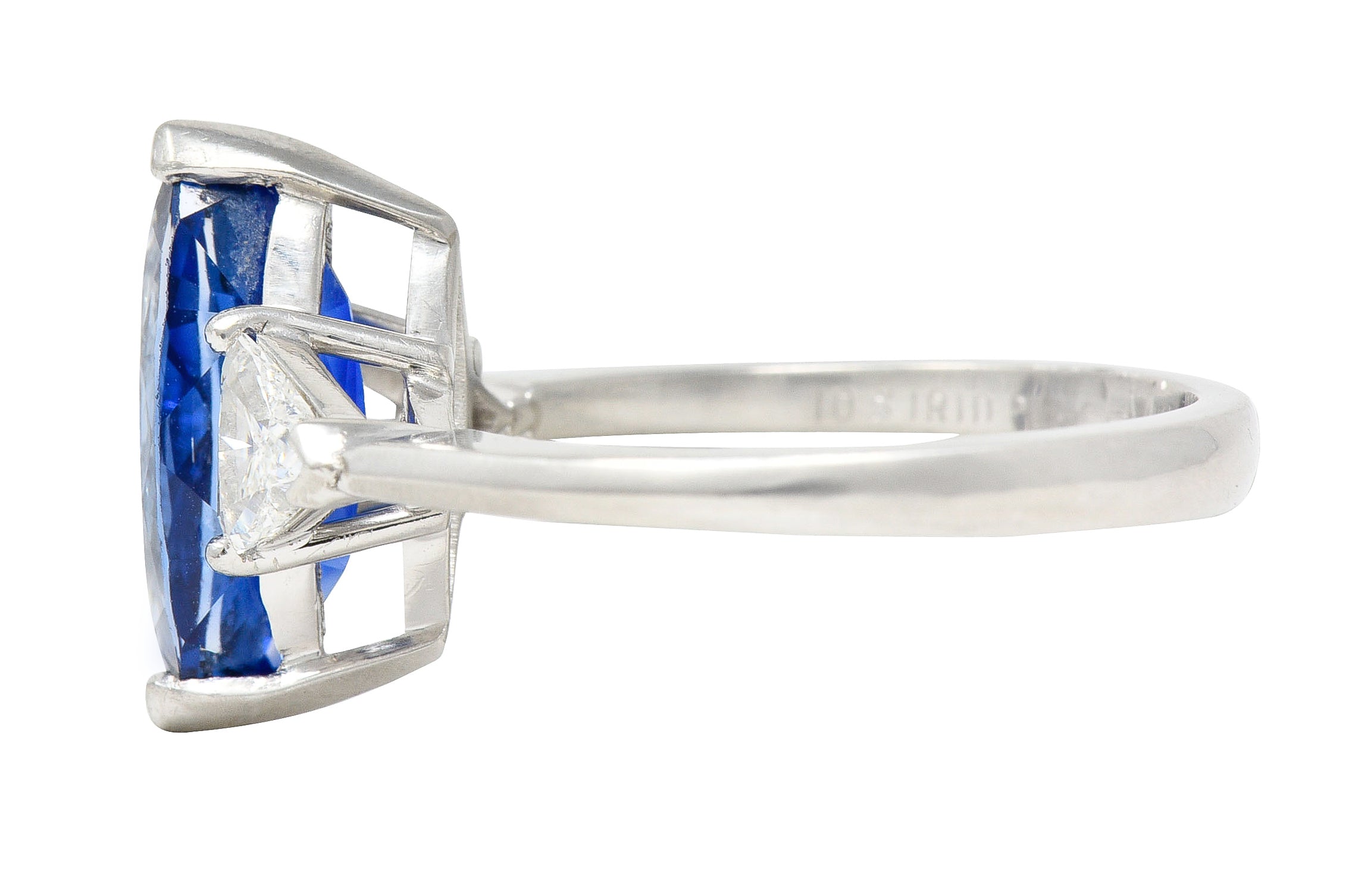 Contemporary 2.44 CTW Marquise Cut Sapphire Trillion Cut Diamond Platinum Three Stone Ring Wilson's Estate Jewelry