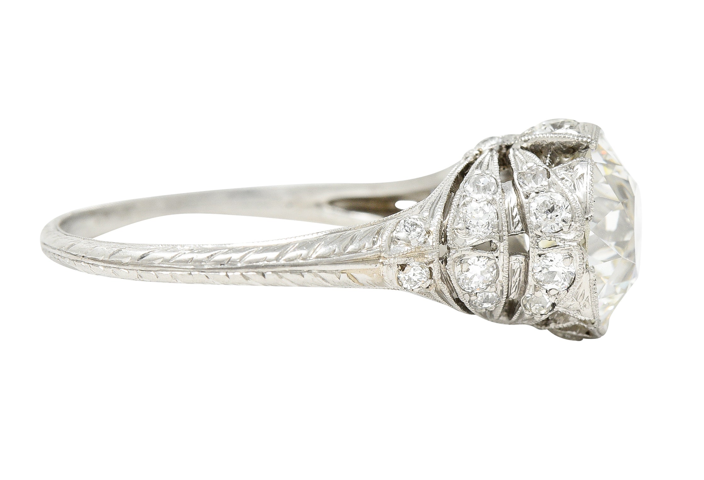 Belle Epoque 2.98 CTW Old European Cut Diamond Platinum Ribbon Edwardian Antique Engagement Ring GIA Wilson's Estate Jewelry