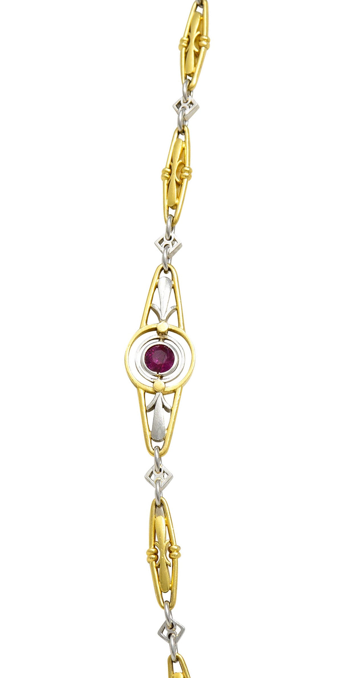 Art Deco Ruby Diamond Pearl Platinum 18 Karat Gold Link NecklaceNecklace - Wilson's Estate Jewelry