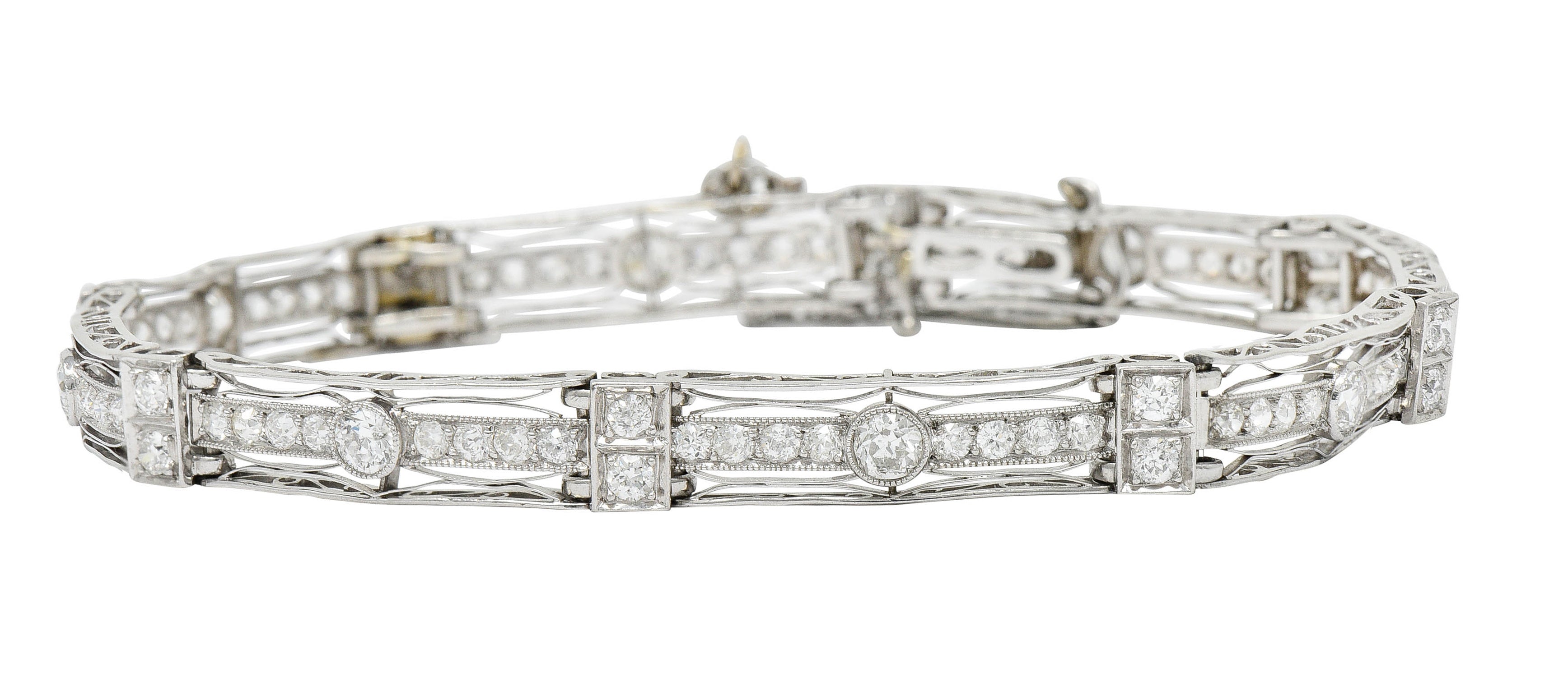 1930's Art Deco 3.82 CTW Diamond Platinum Scrolled Link Braceletbracelet - Wilson's Estate Jewelry