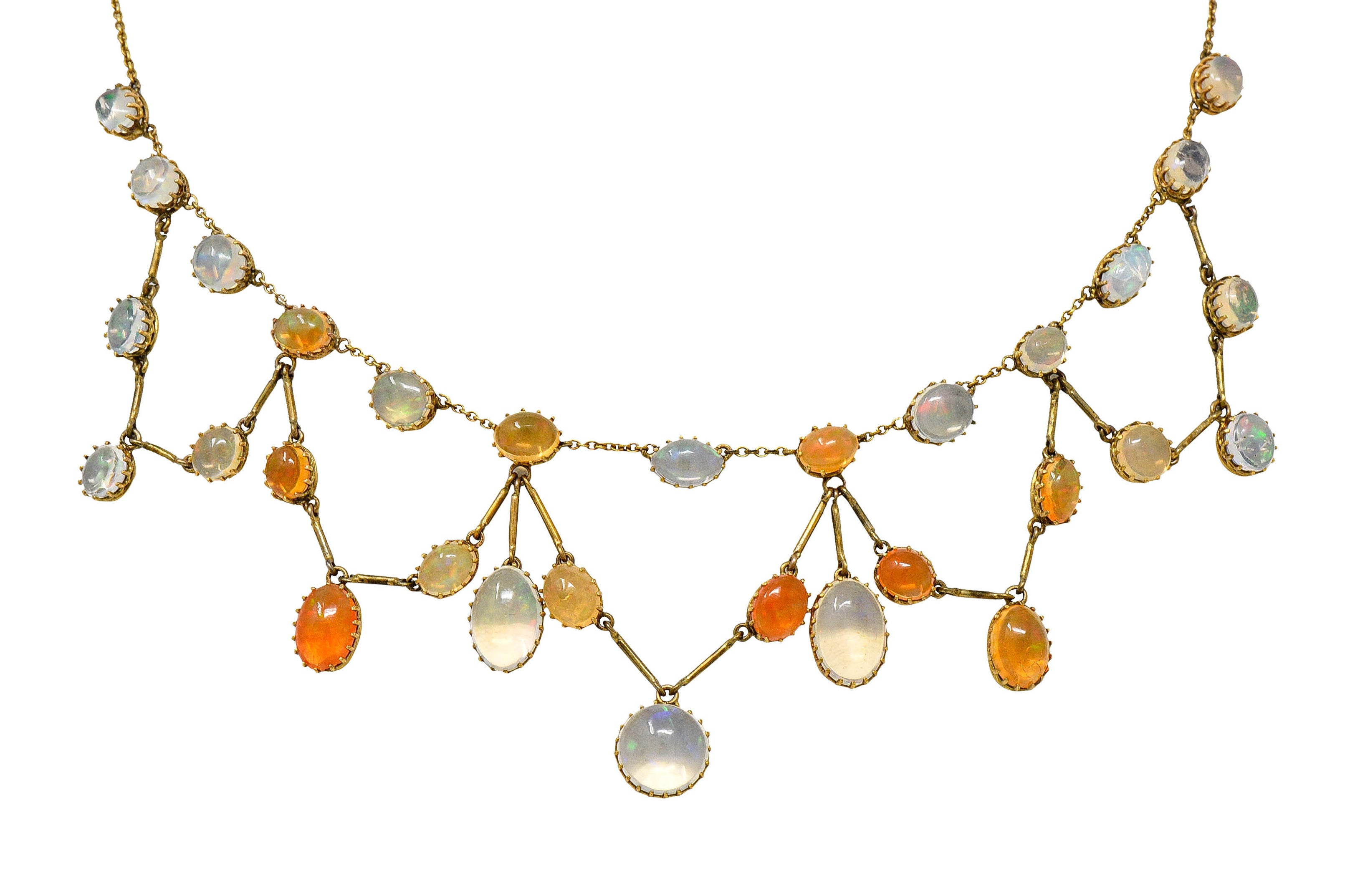 Art Nouveau Jelly Opal & Fire Opal 14 Karat Gold Swag NecklaceNecklace - Wilson's Estate Jewelry