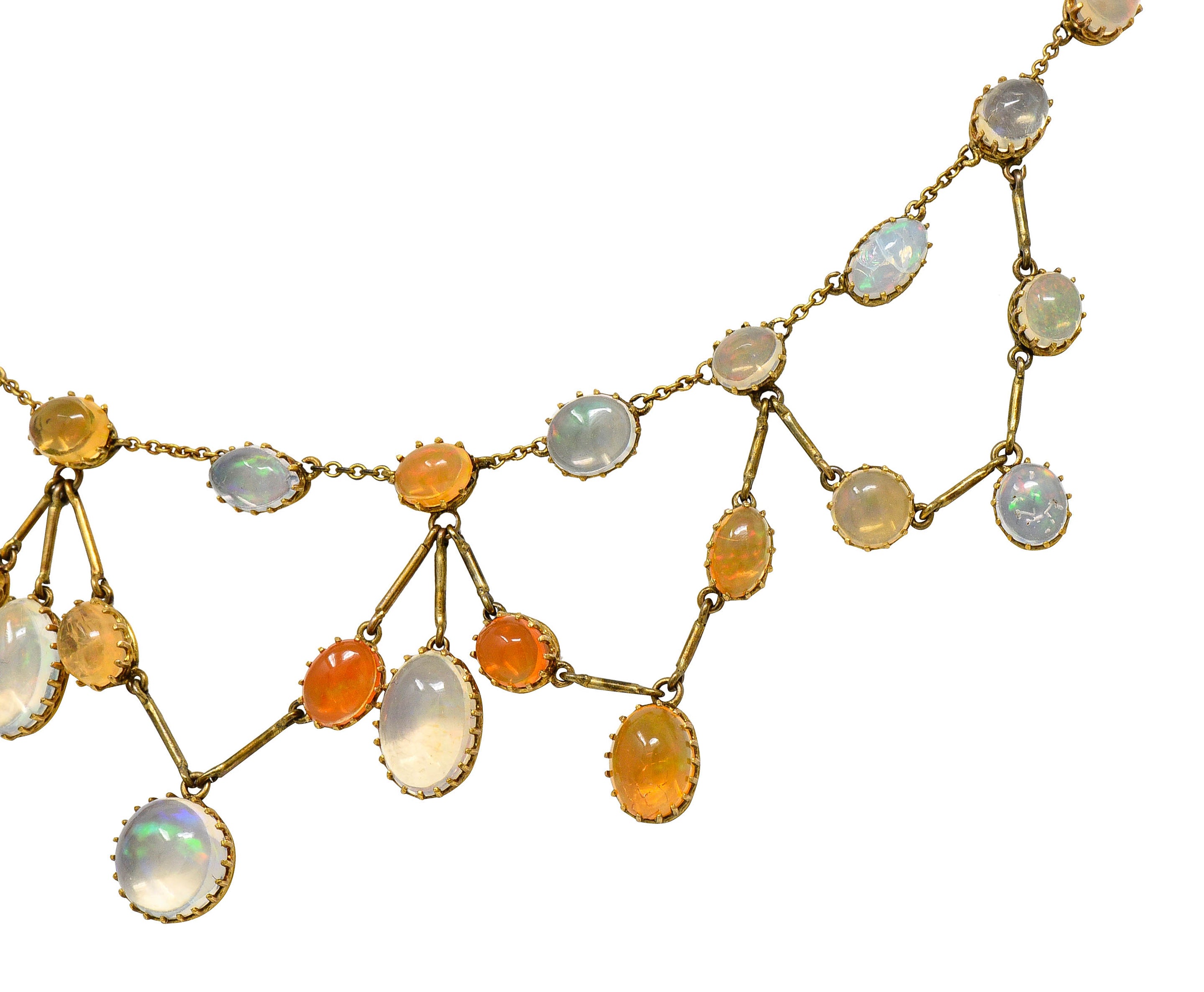 Art Nouveau Jelly Opal & Fire Opal 14 Karat Gold Swag NecklaceNecklace - Wilson's Estate Jewelry