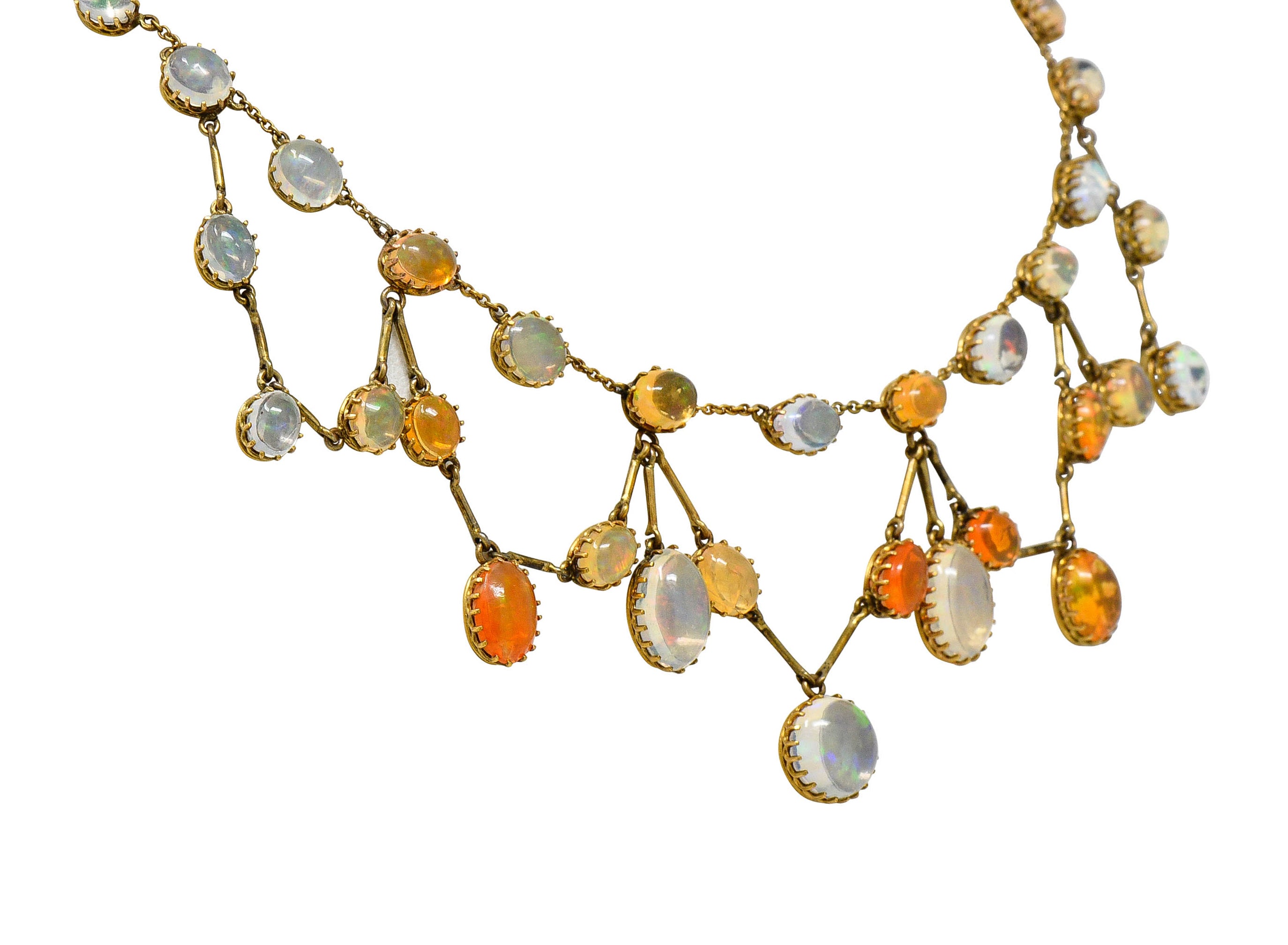 Art Nouveau Jelly Opal & Fire Opal 14 Karat Gold Swag NecklaceNecklace - Wilson's Estate Jewelry