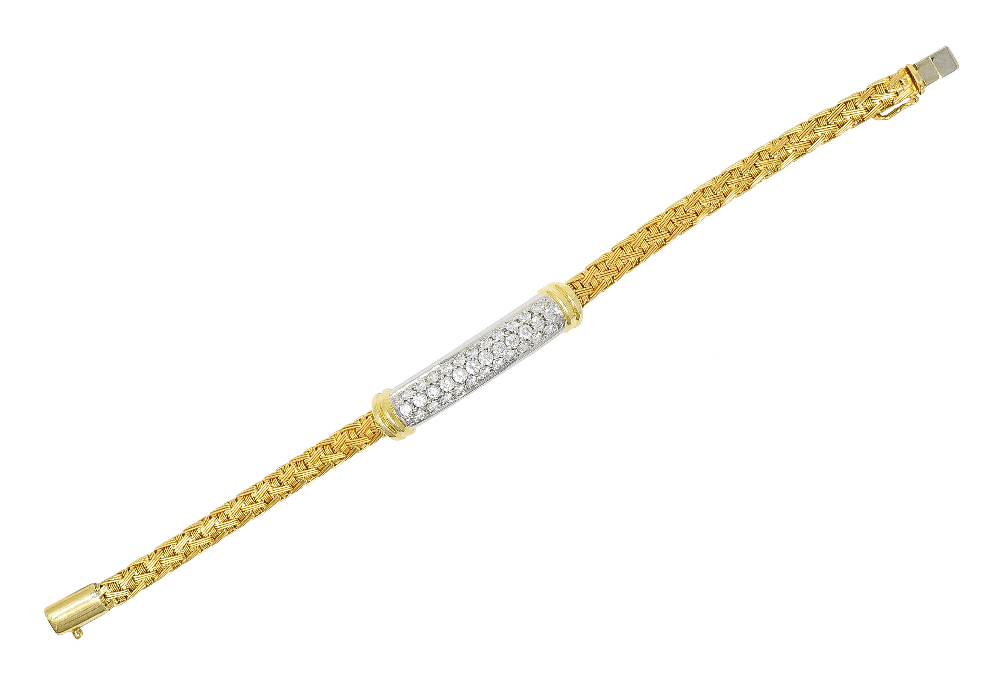 Roberto Coin Italian 1.50 CTW Pave Diamond 18 Karat Two-Tone Gold Woven Silk Bracelet Wilson's Antique & Estate Jewelry