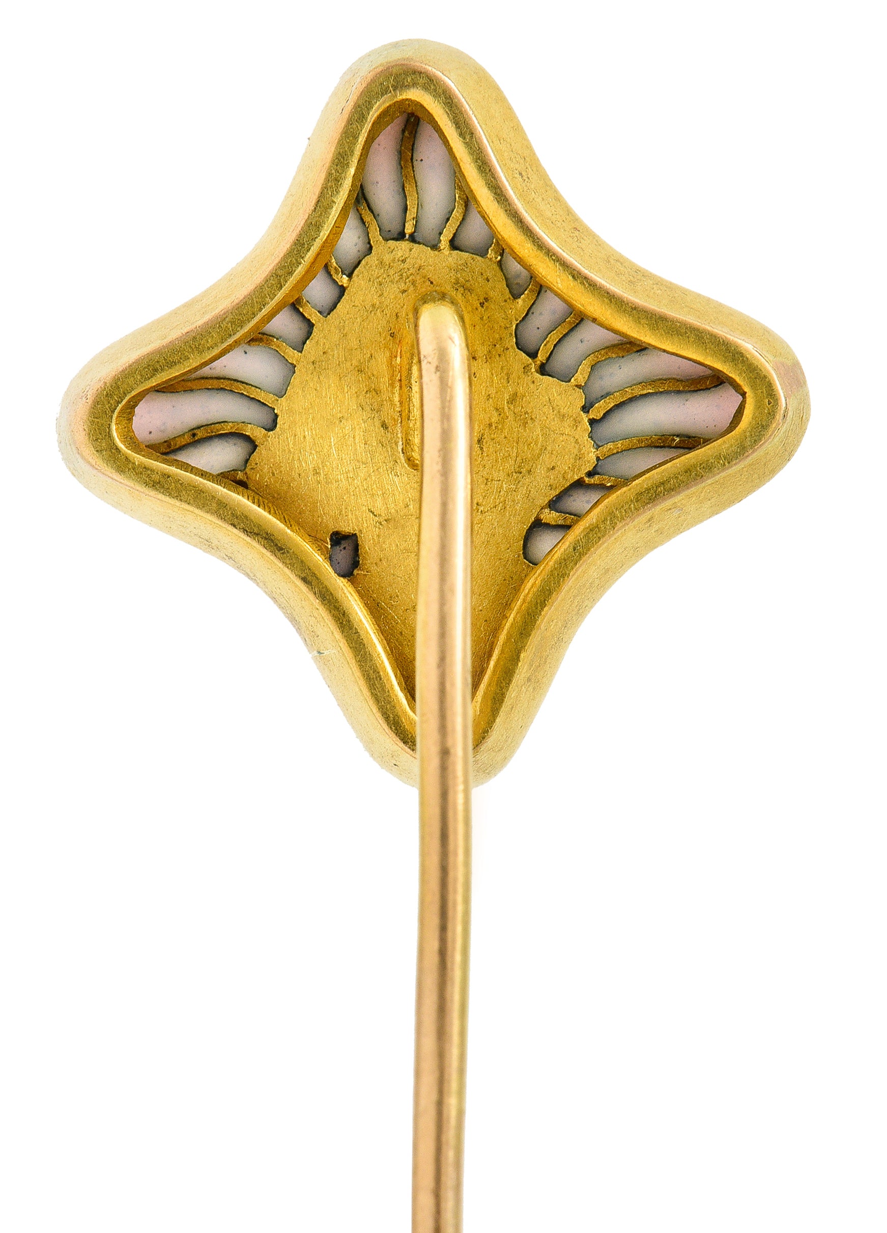 Art Nouveau Diamond Plique-A-Jour Enamel 18 Karat Yellow Gold Gibson Girl Stickpin Wilson's Antique & Estate Jewelry