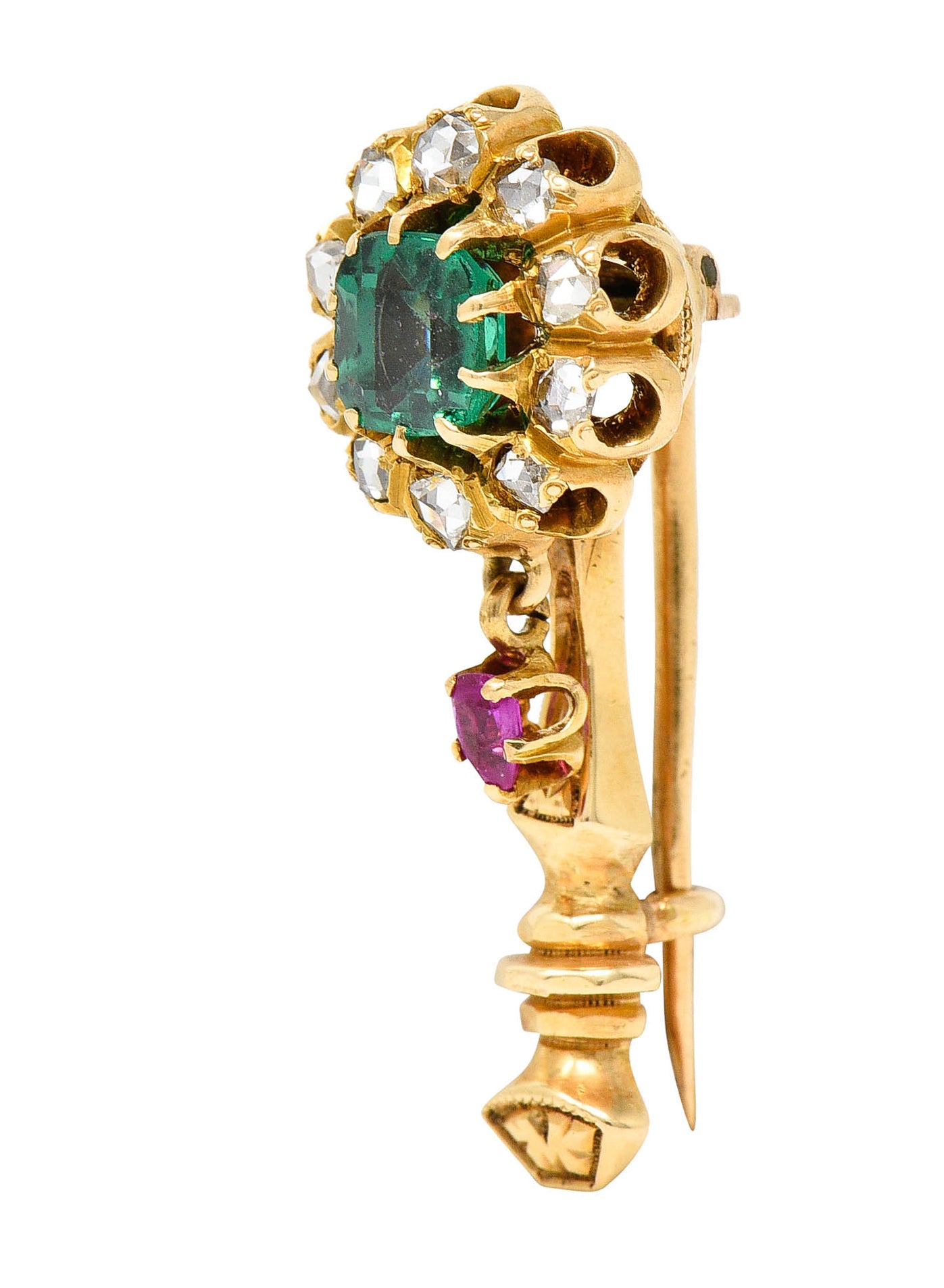 1910 Art Nouveau Emerald Ruby Diamond 14 Karat Gold Halley's Comet BroochBrooch - Wilson's Estate Jewelry