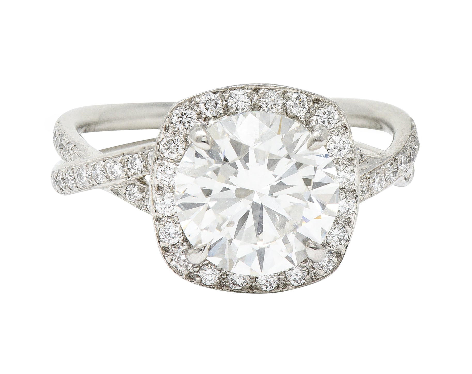 Contemporary Round Brilliant 3.50 CTW Diamond Platinum Halo Engagement Ring GIA Wilson's Antique & Estate Jewelry