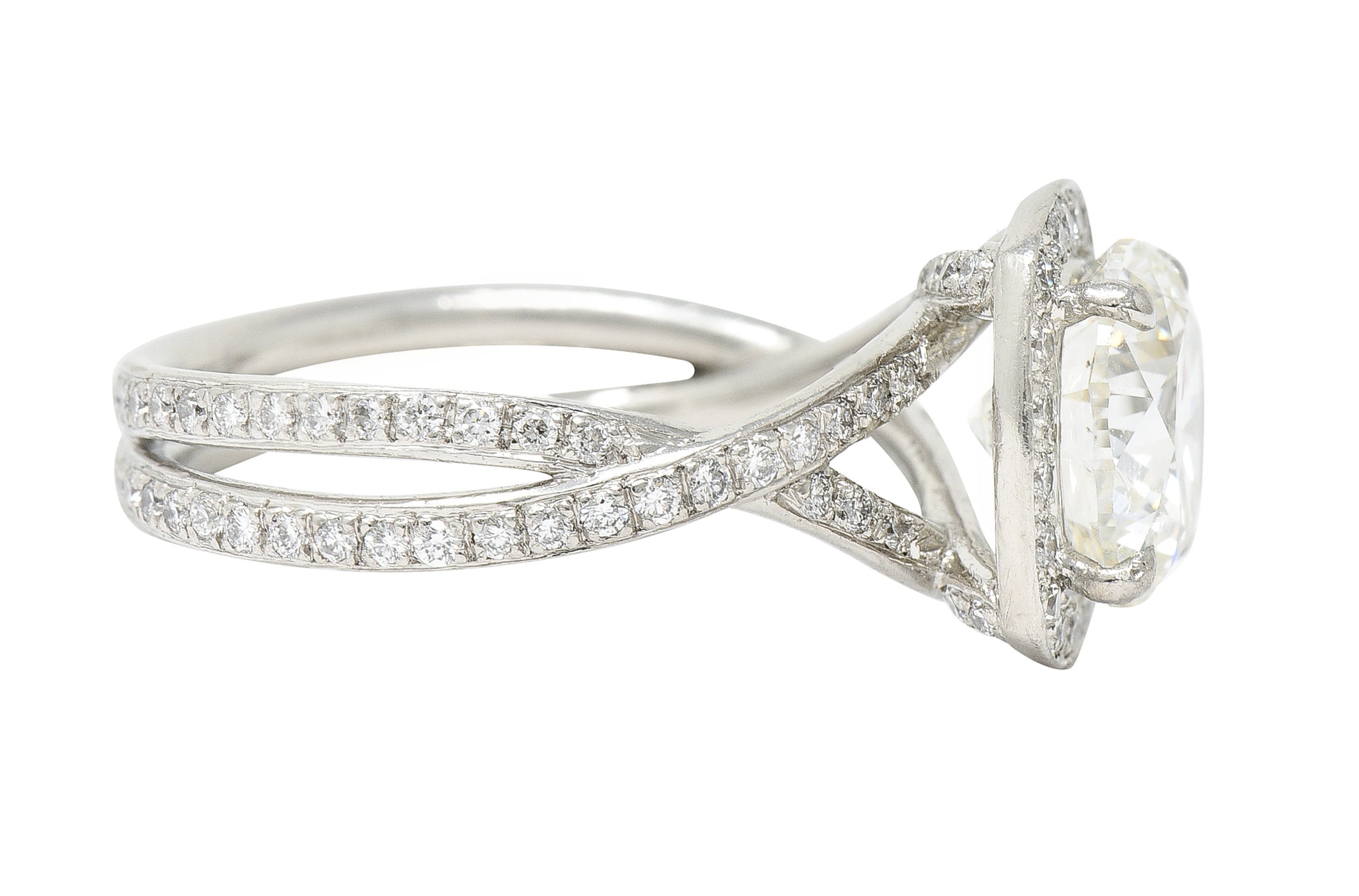 Contemporary Round Brilliant 3.50 CTW Diamond Platinum Halo Engagement Ring GIA Wilson's Antique & Estate Jewelry