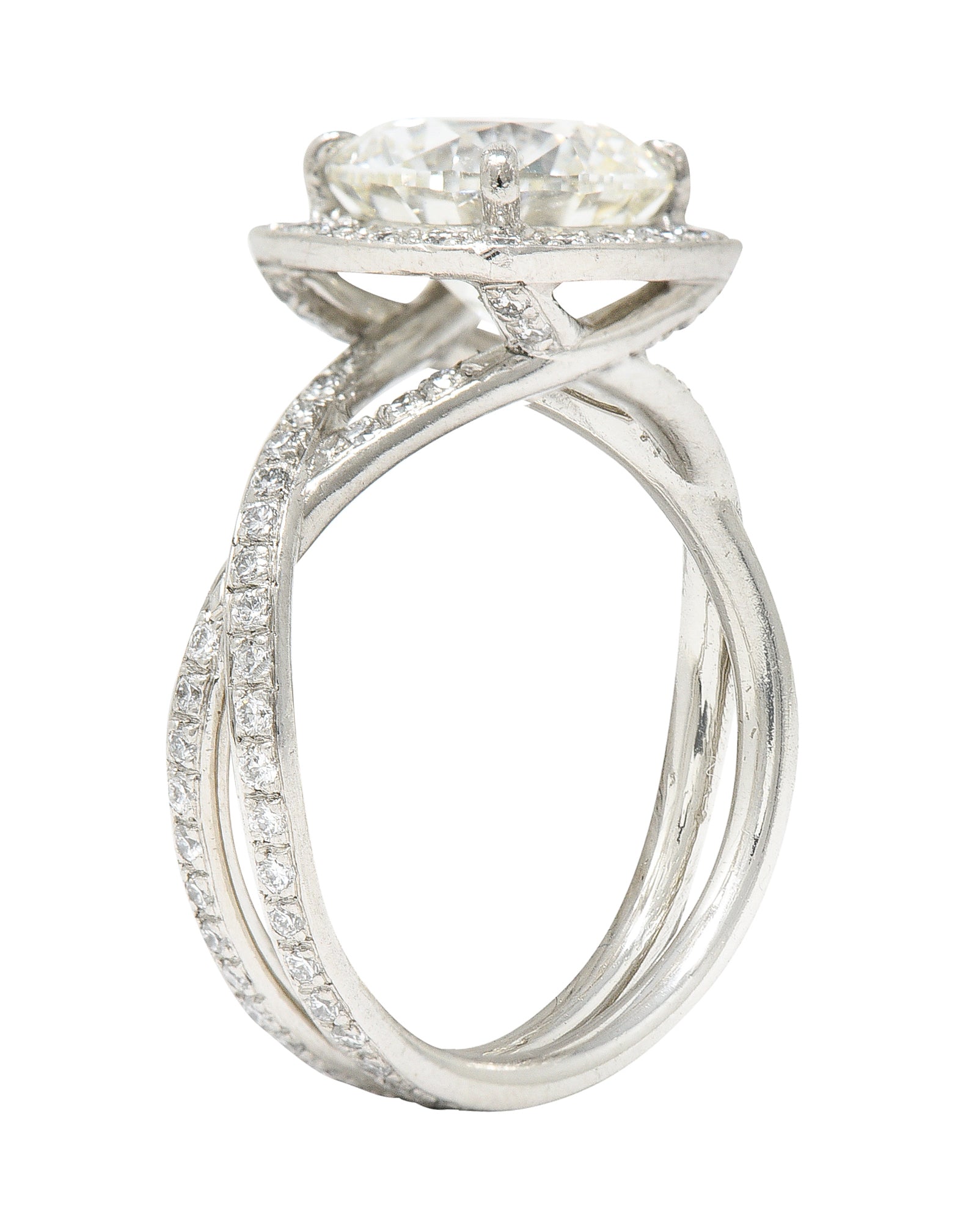 Contemporary Round Brilliant 3.50 CTW Diamond Platinum Halo Engagement Ring GIA Wilson's Antique & Estate Jewelry