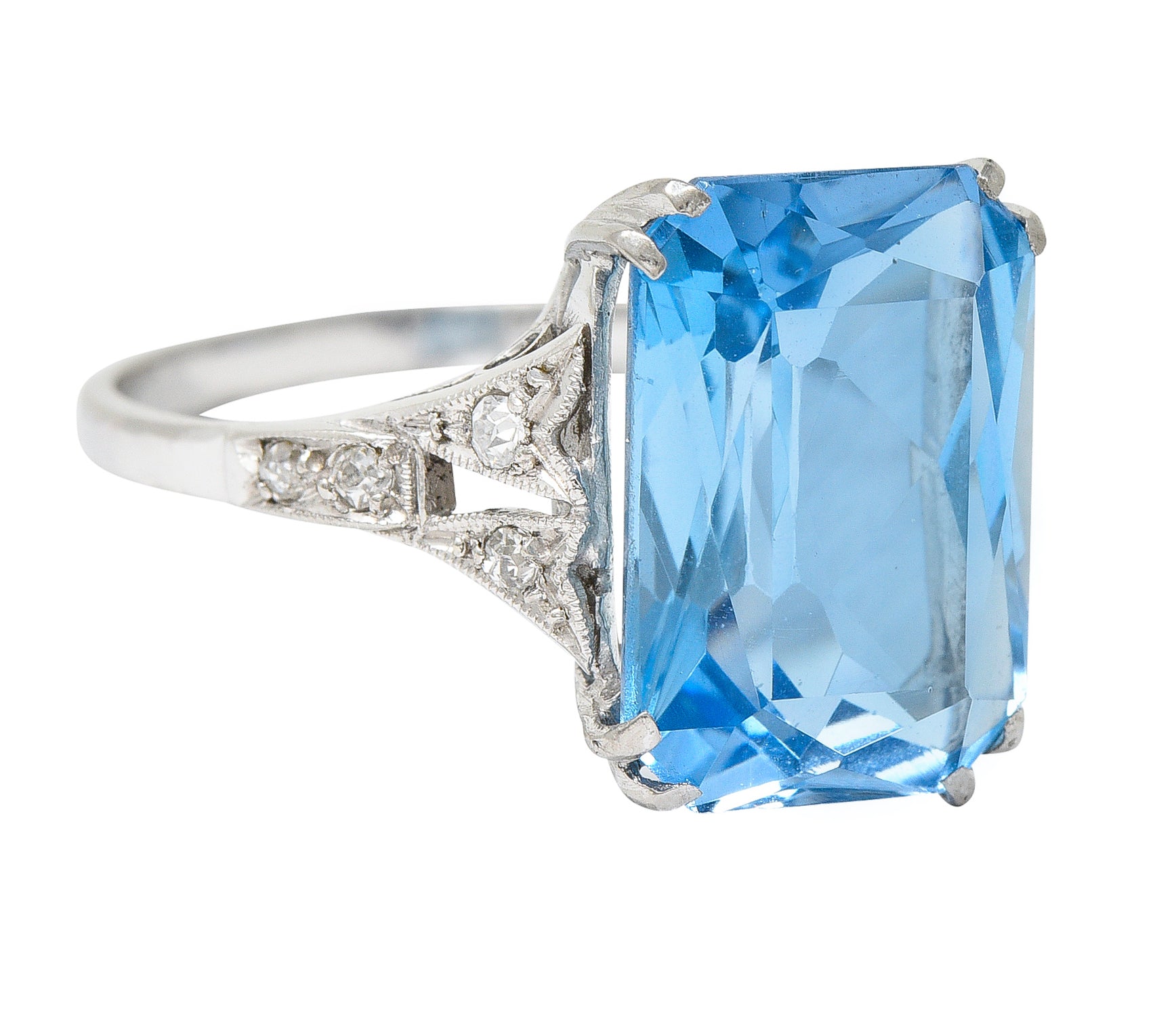 Art Deco 5.65 CTW Aquamarine Diamond Platinum Cocktail Ring Wilson's Antique & Estate Jewelry