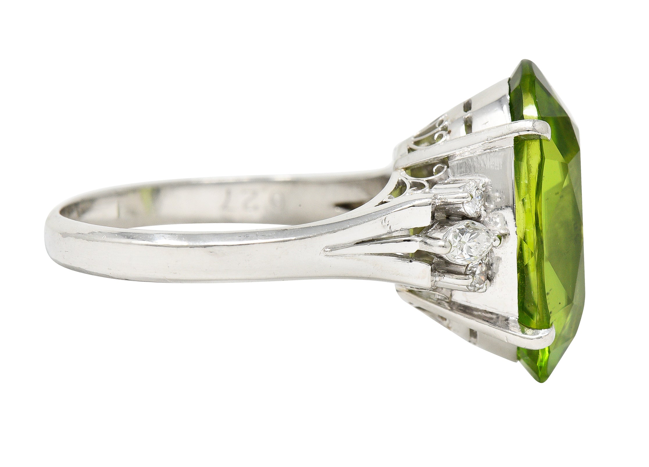 Contemporary 9.42 CTW Oval Cut Peridot Diamond Platinum Cluster Ring Wilson's Estate Jewelry