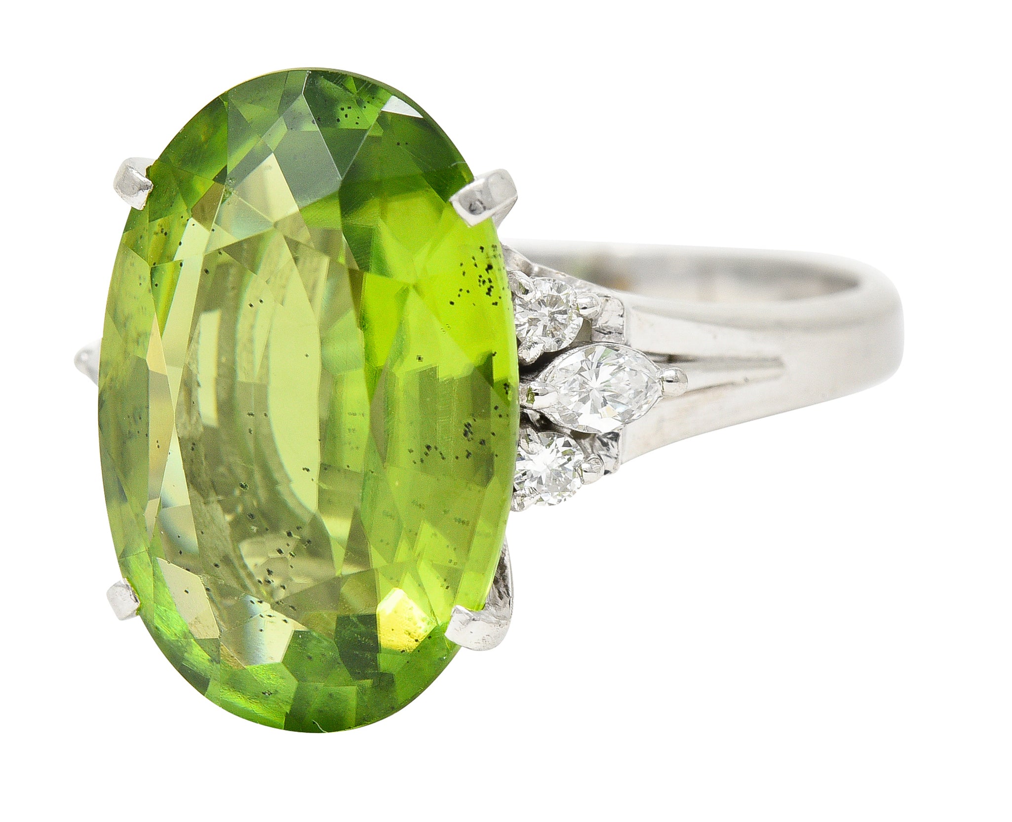 Contemporary 9.42 CTW Oval Cut Peridot Diamond Platinum Cluster Ring Wilson's Estate Jewelry