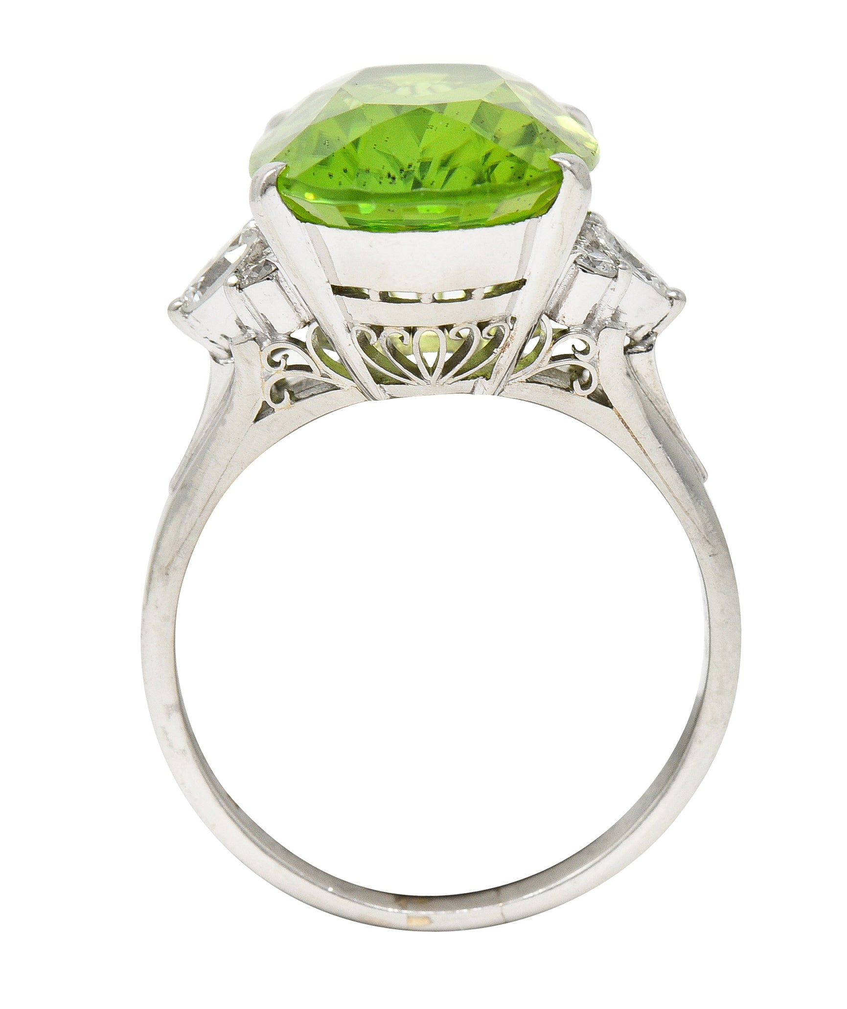 Contemporary 9.42 CTW Oval Cut Peridot Diamond Platinum Cluster Ring Wilson's Estate Jewelry