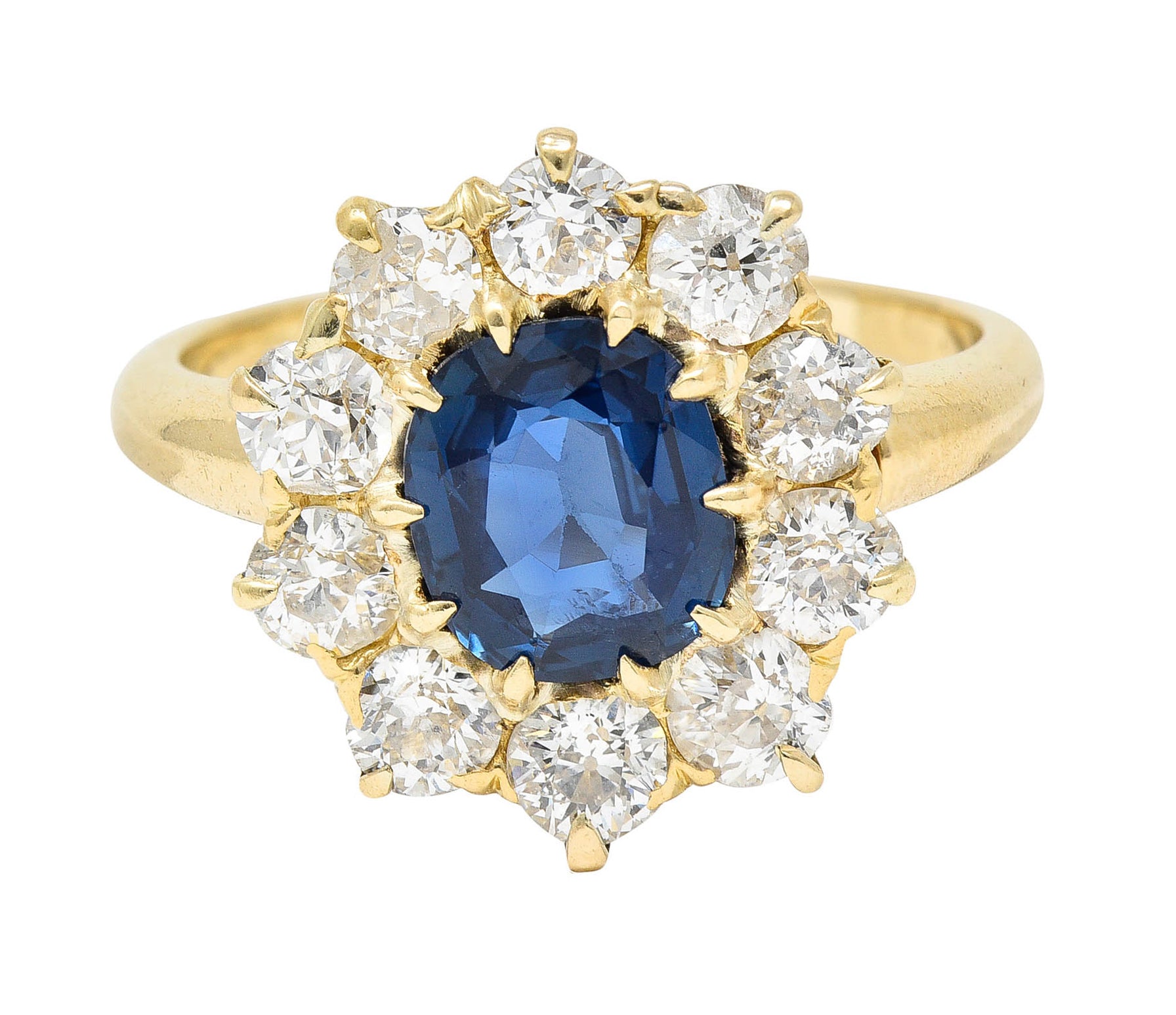 Victorian 2.15 CTW Sapphire Diamond 14 Karat Gold Cluster RingRing - Wilson's Estate Jewelry