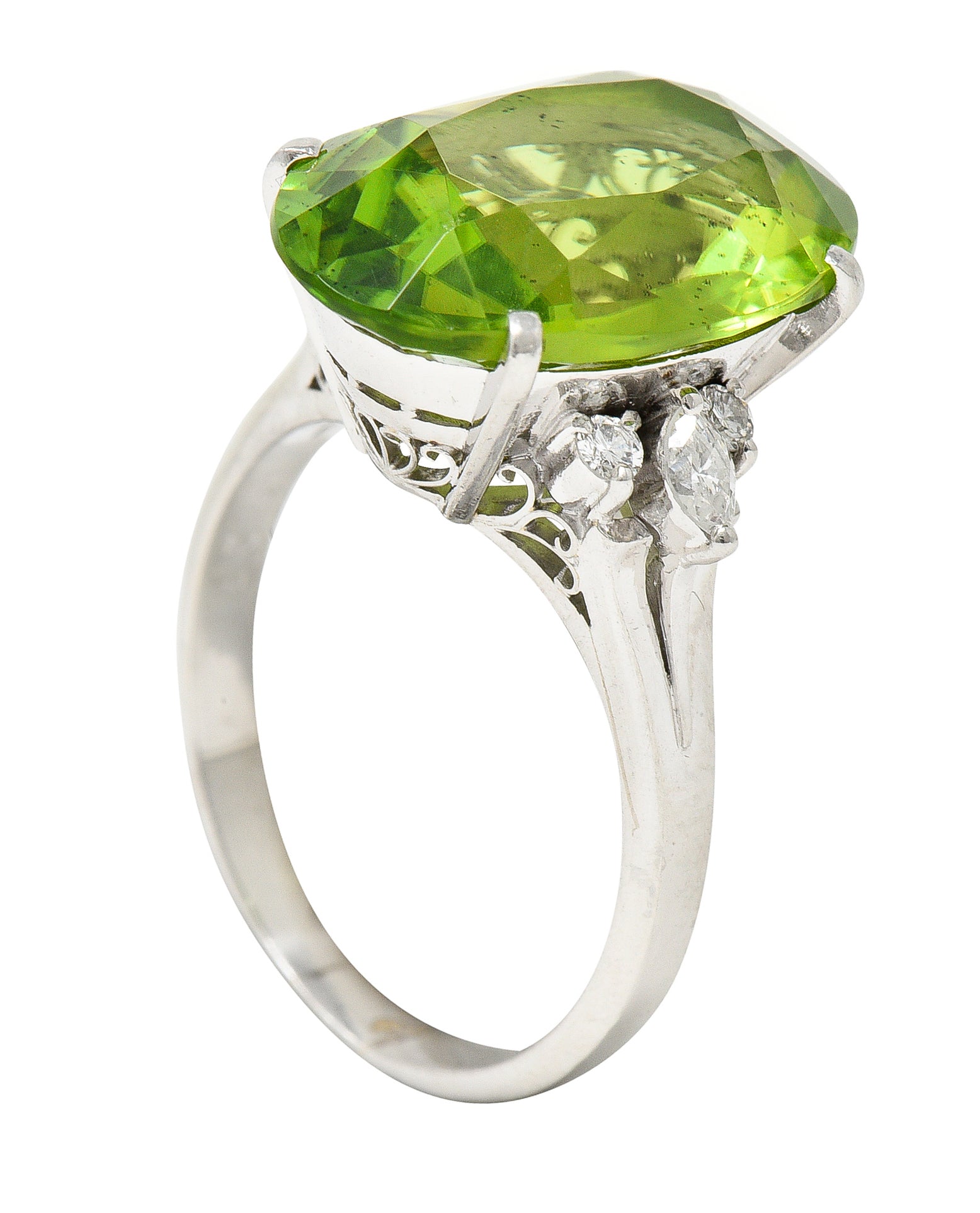 Contemporary 9.42 CTW Oval Cut Peridot Diamond Platinum Cluster Ring Wilson's Estate Jewelry