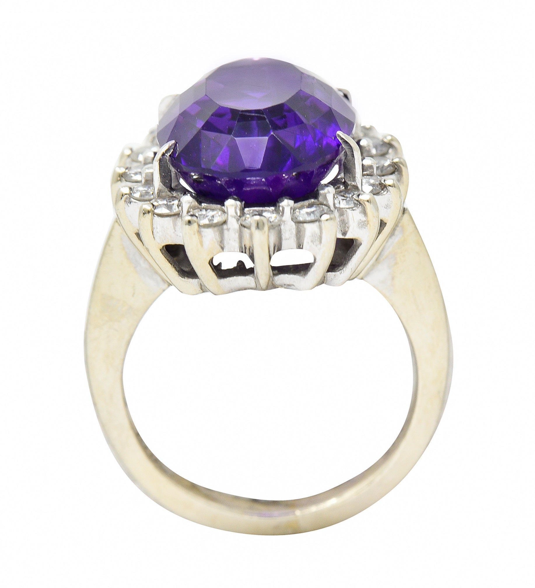 Vintage Amethyst Diamond 14 Karat White Gold Cluster RingRing - Wilson's Estate Jewelry