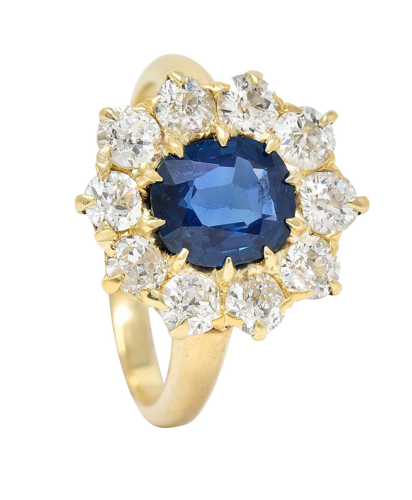 Victorian 2.15 CTW Sapphire Diamond 14 Karat Gold Cluster RingRing - Wilson's Estate Jewelry