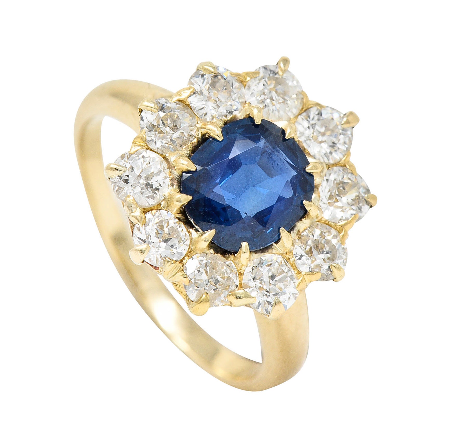 Victorian 2.15 CTW Sapphire Diamond 14 Karat Gold Cluster RingRing - Wilson's Estate Jewelry