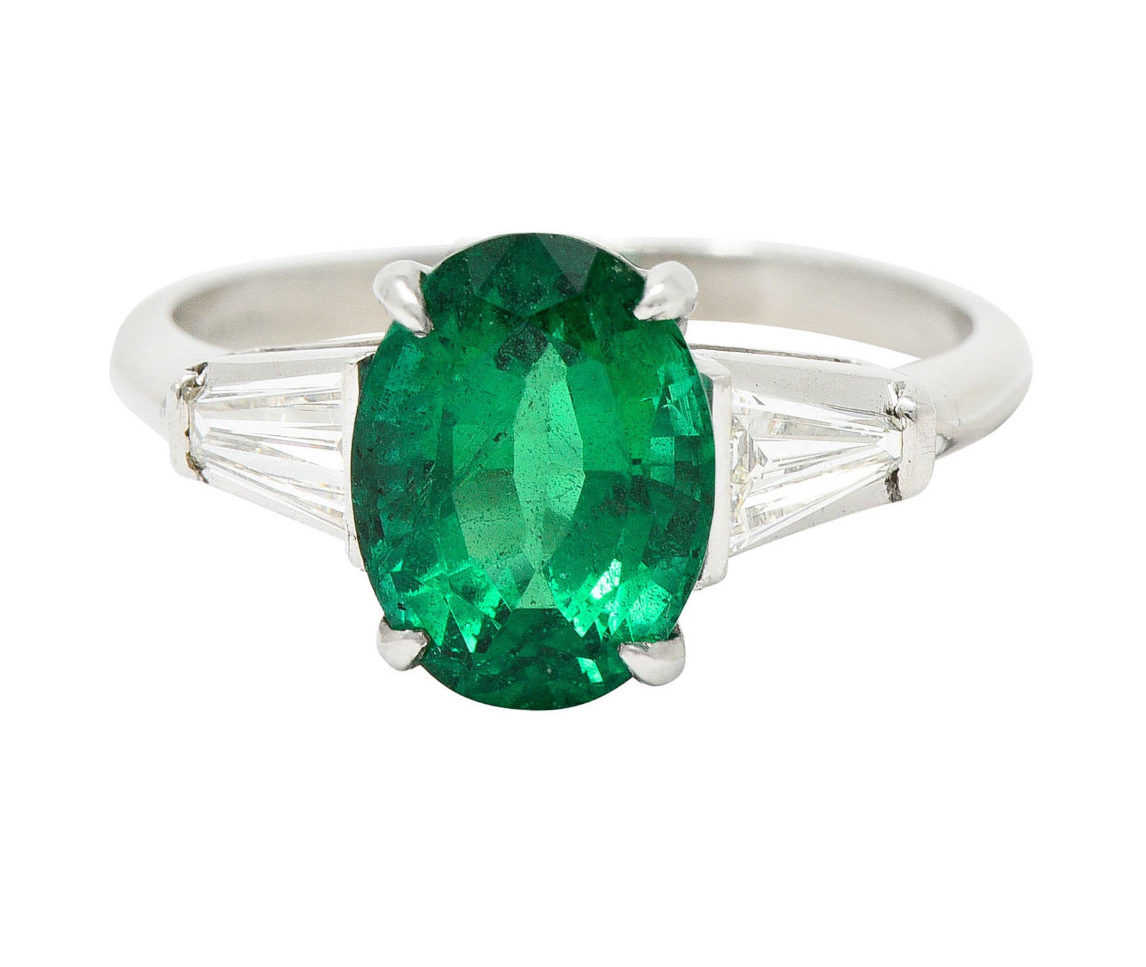 1950's Mid-Century 3.19 CTW Emerald Diamond Platinum RingRing - Wilson's Estate Jewelry