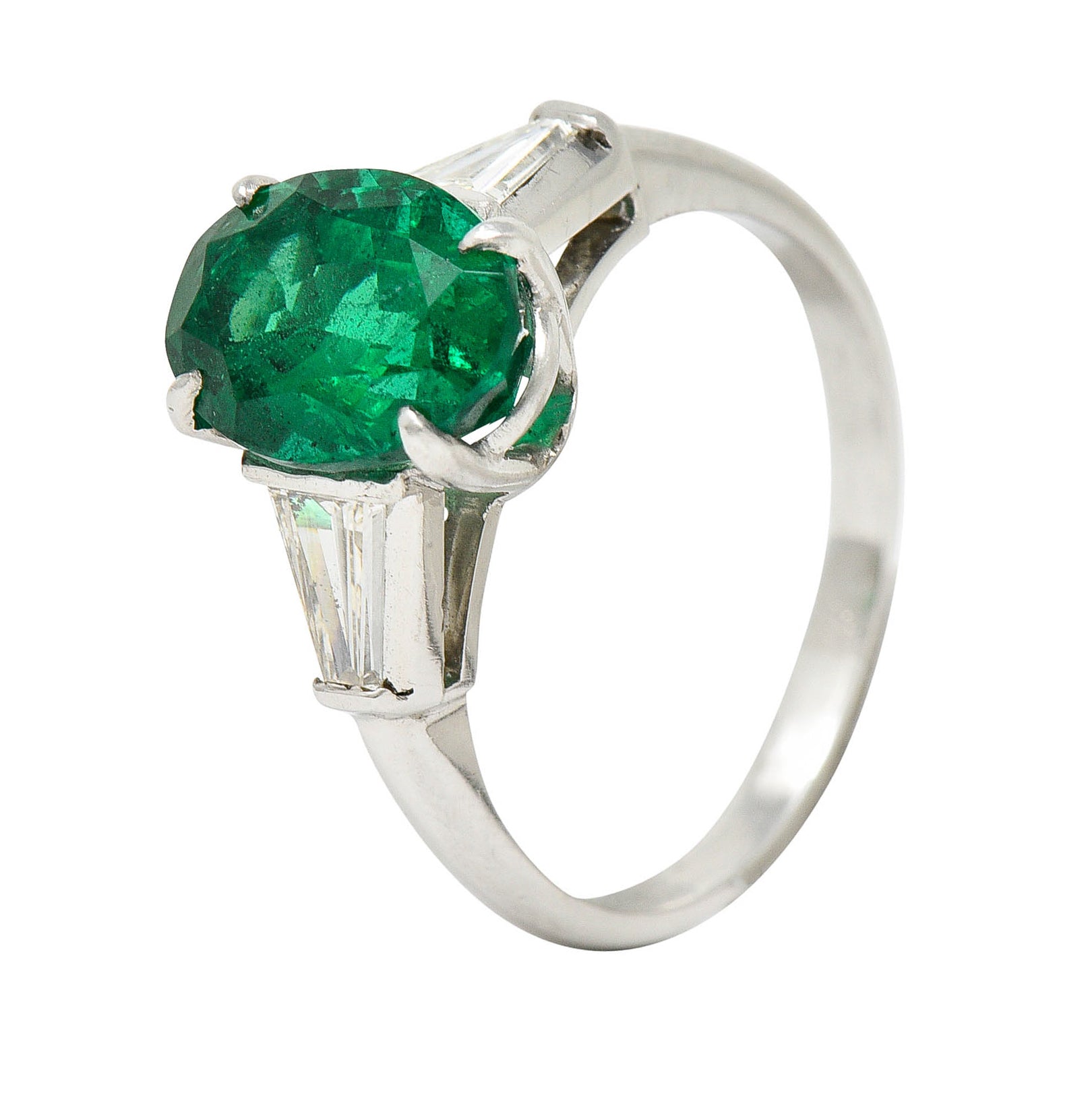 1950's Mid-Century 3.19 CTW Emerald Diamond Platinum RingRing - Wilson's Estate Jewelry