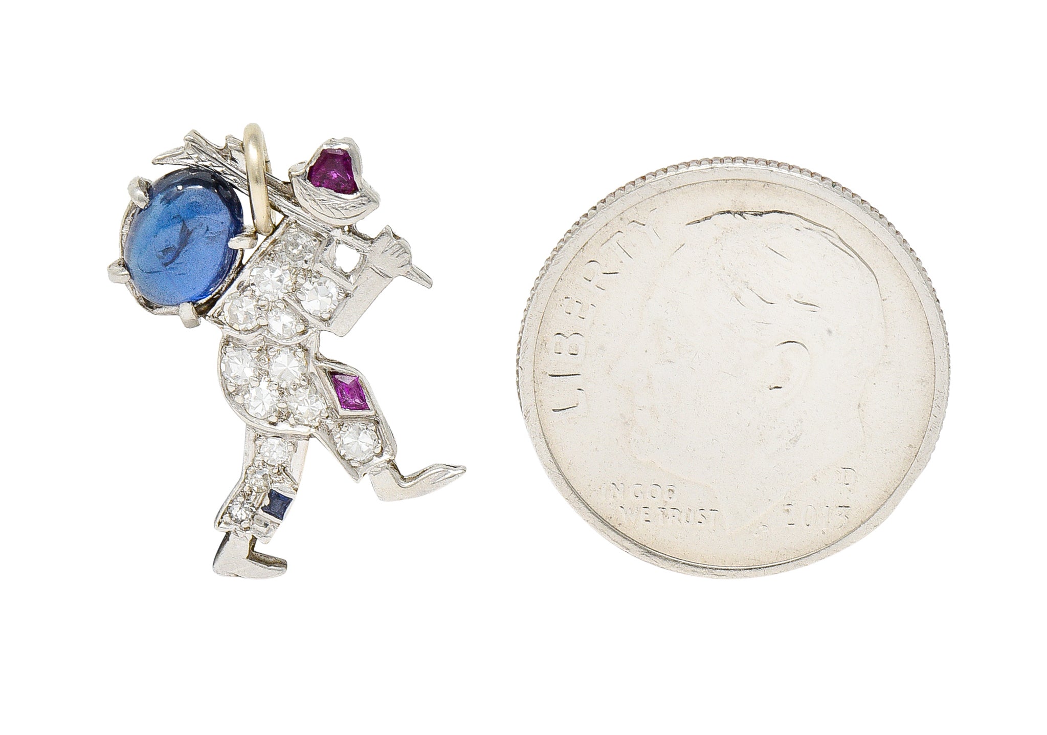 Art Deco 0.85 CTW Star Sapphire Pave Diamond Ruby Platinum Wanderer Charm Wilson's Antique & Estate Jewelry