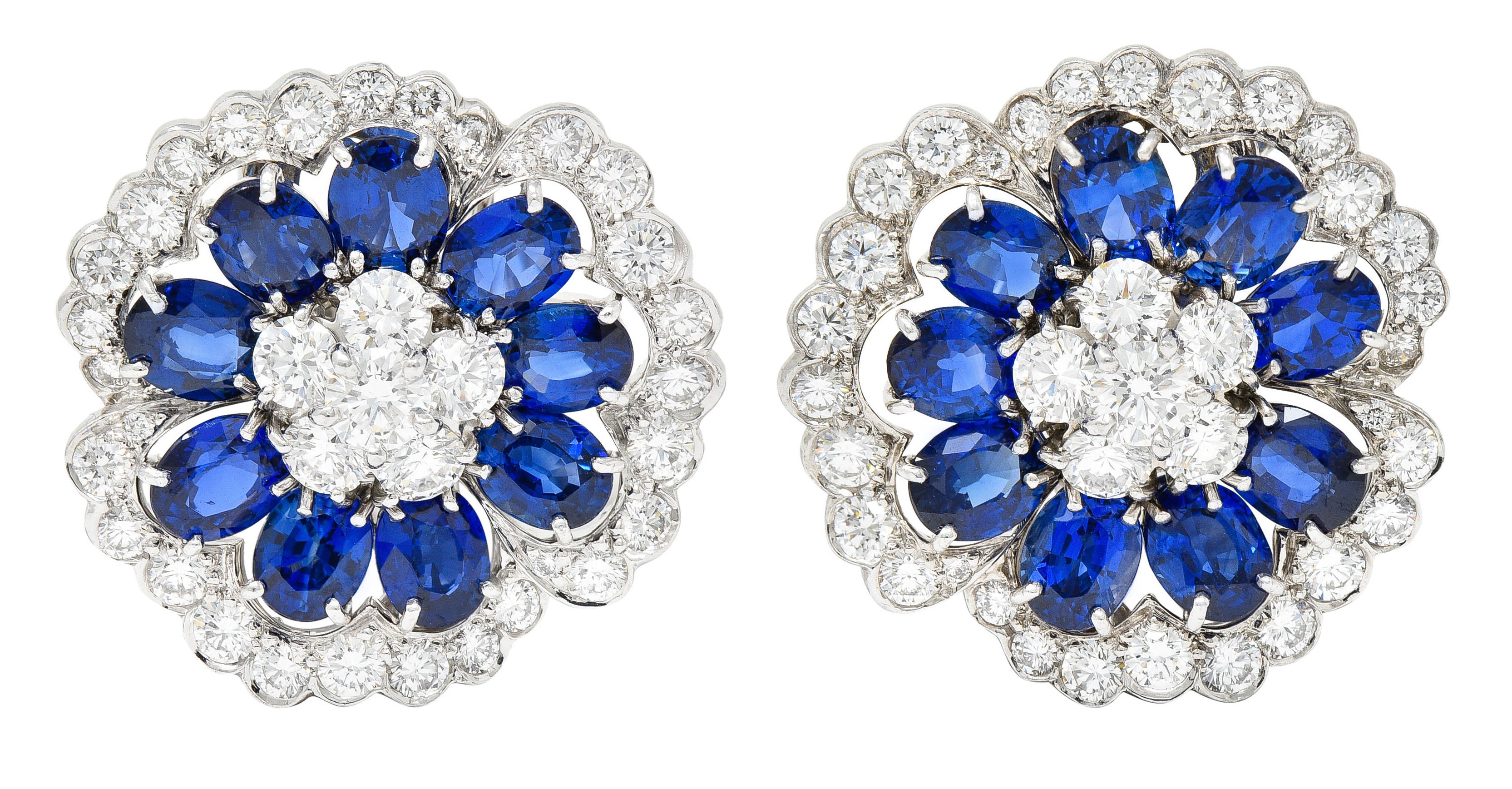 Van Cleef & Arpels 12.65 CTW Sapphire Diamond Platinum Camilla Flower EarringsEarrings - Wilson's Estate Jewelry